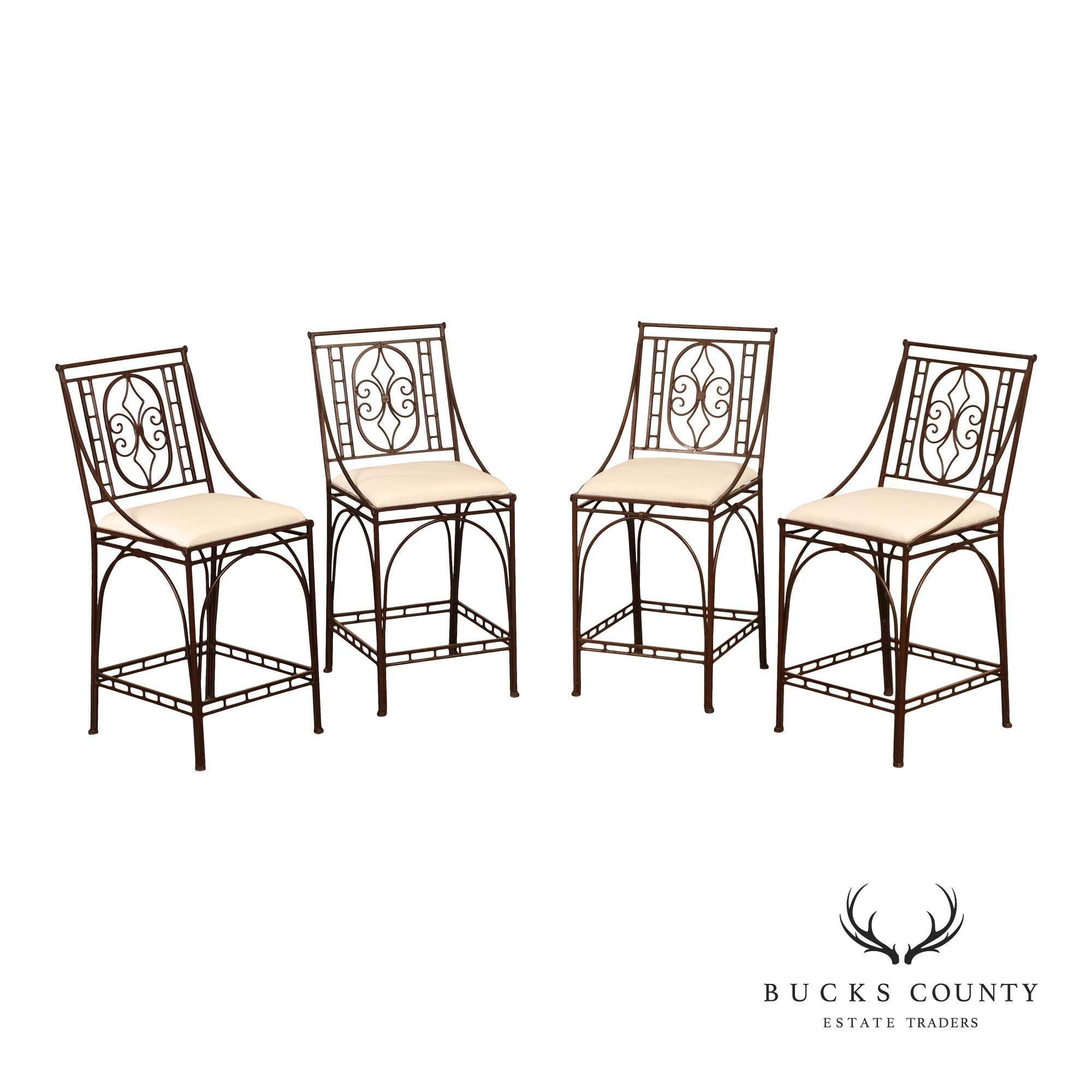 French Art Deco Style Set of Four Counter Stools