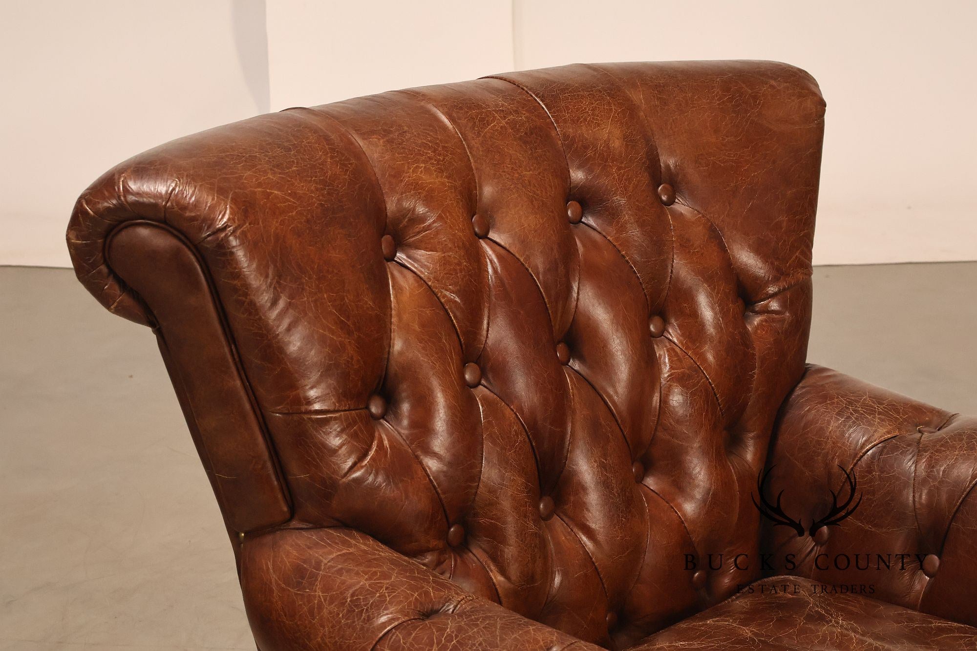 Moe's Home Collection Pair of Tufted Distressed Brown Leather Armchairs
