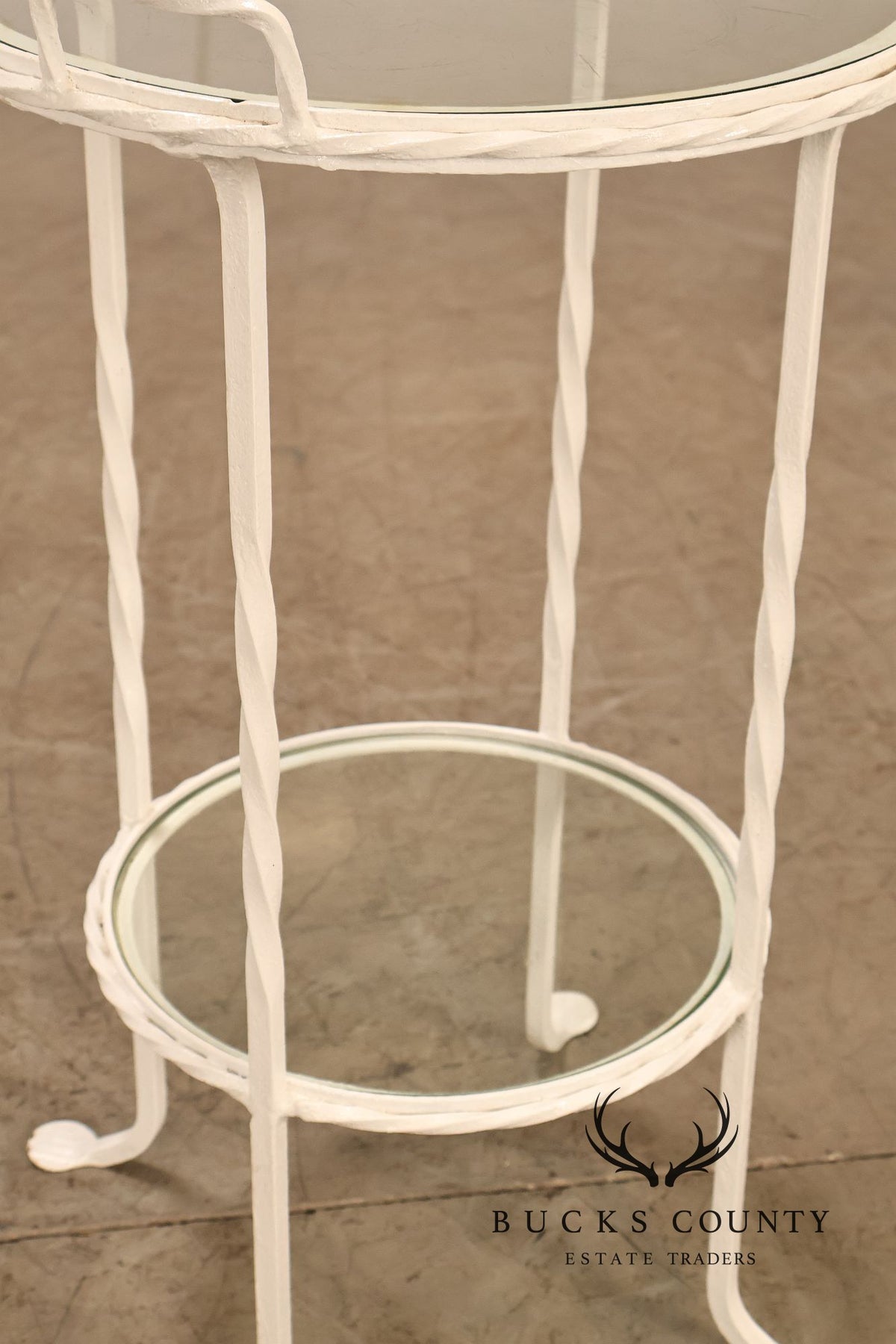 Vintage Wrought Iron And Glass Two Tier Patio Side Table