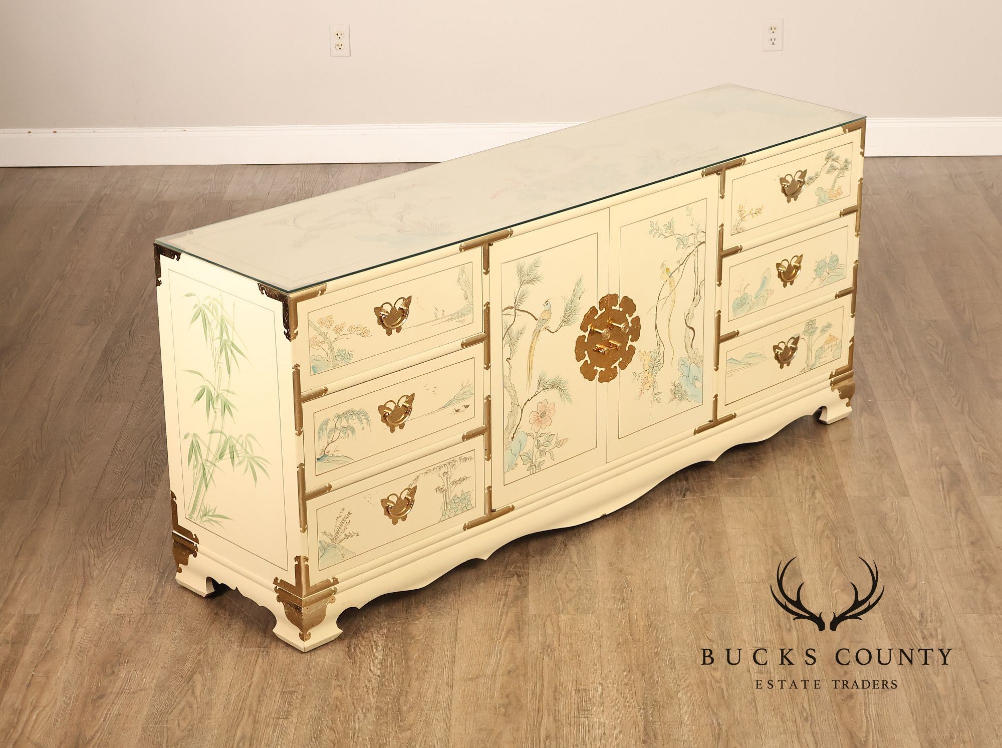 Painted Chinoiserie Style Dresser With Brass Hardware