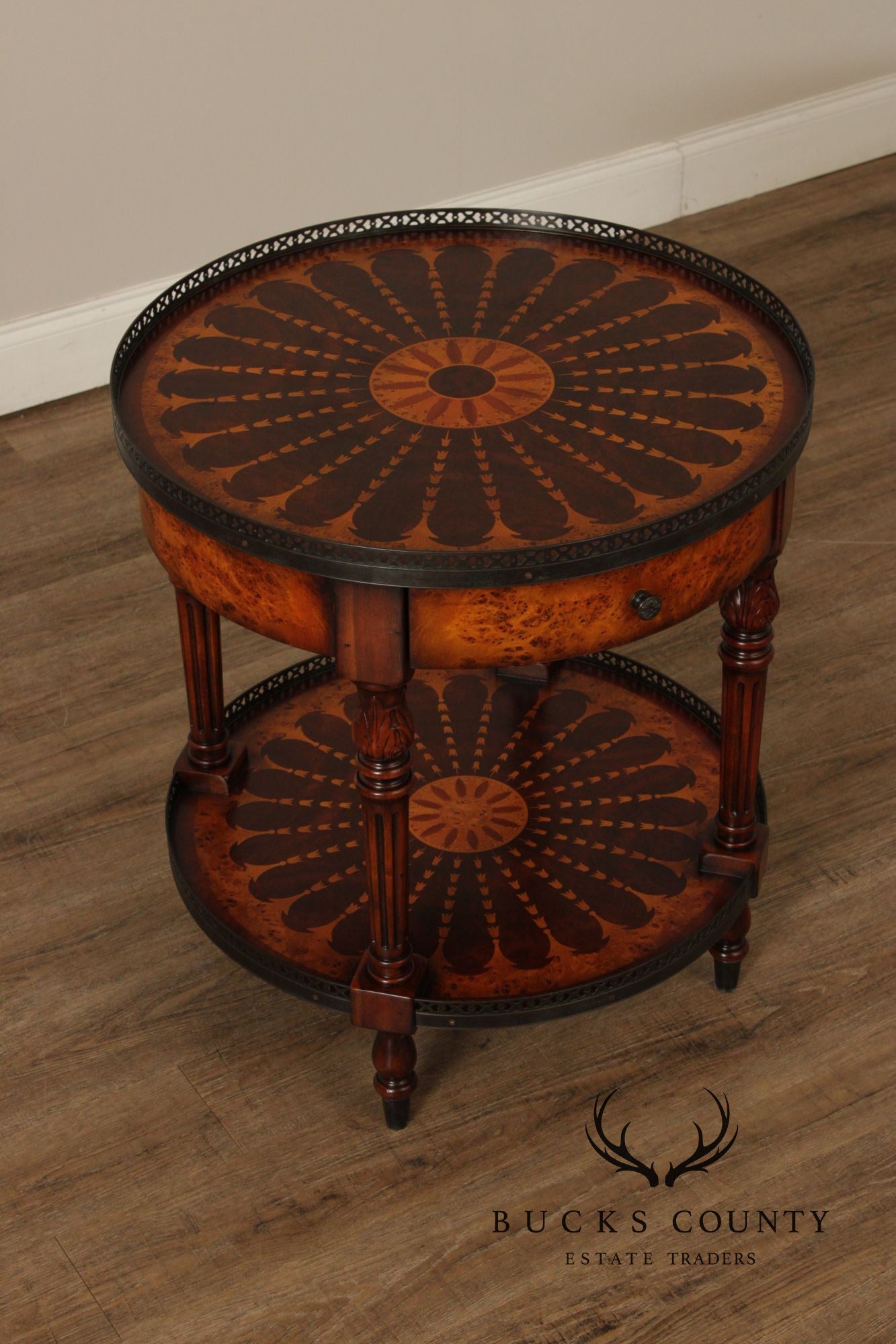 Theodore Alexander Round Two-Tier Inlaid Occasional Table