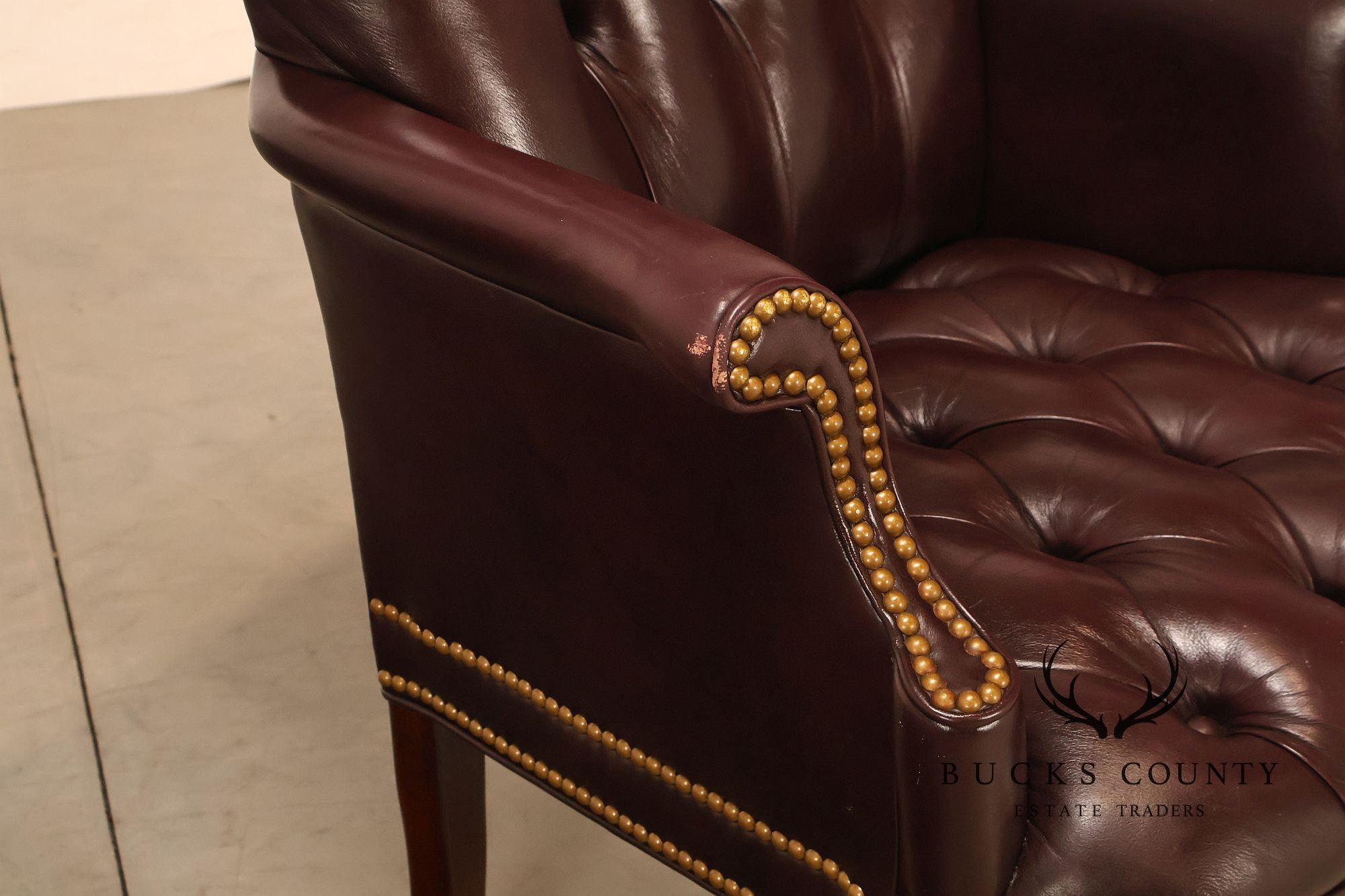 Hancock & Moore Pair of Tufted Leather and Mahogany Armchairs