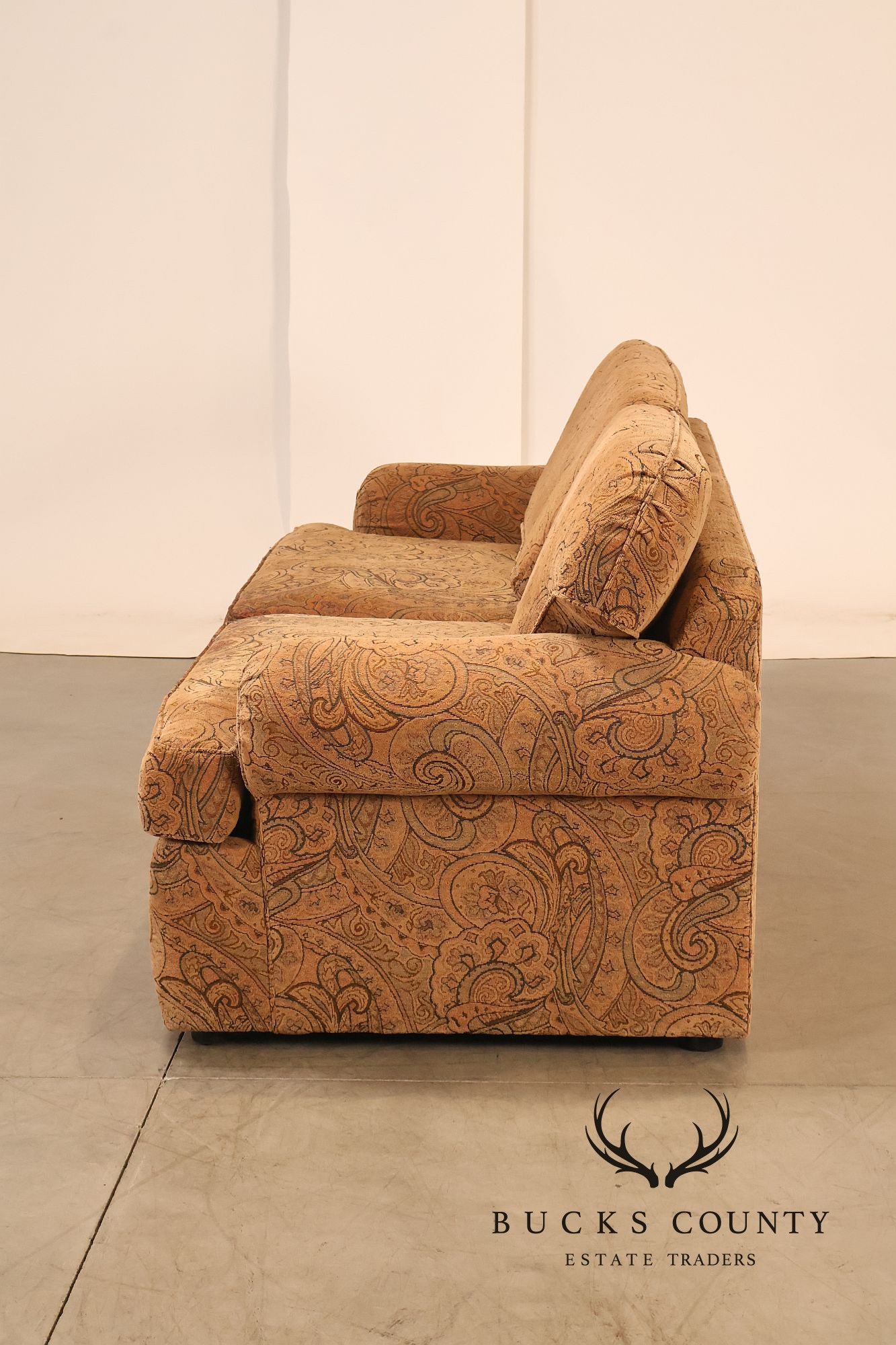 Kravet Paisley Upholstered Rolled Arm Sofa