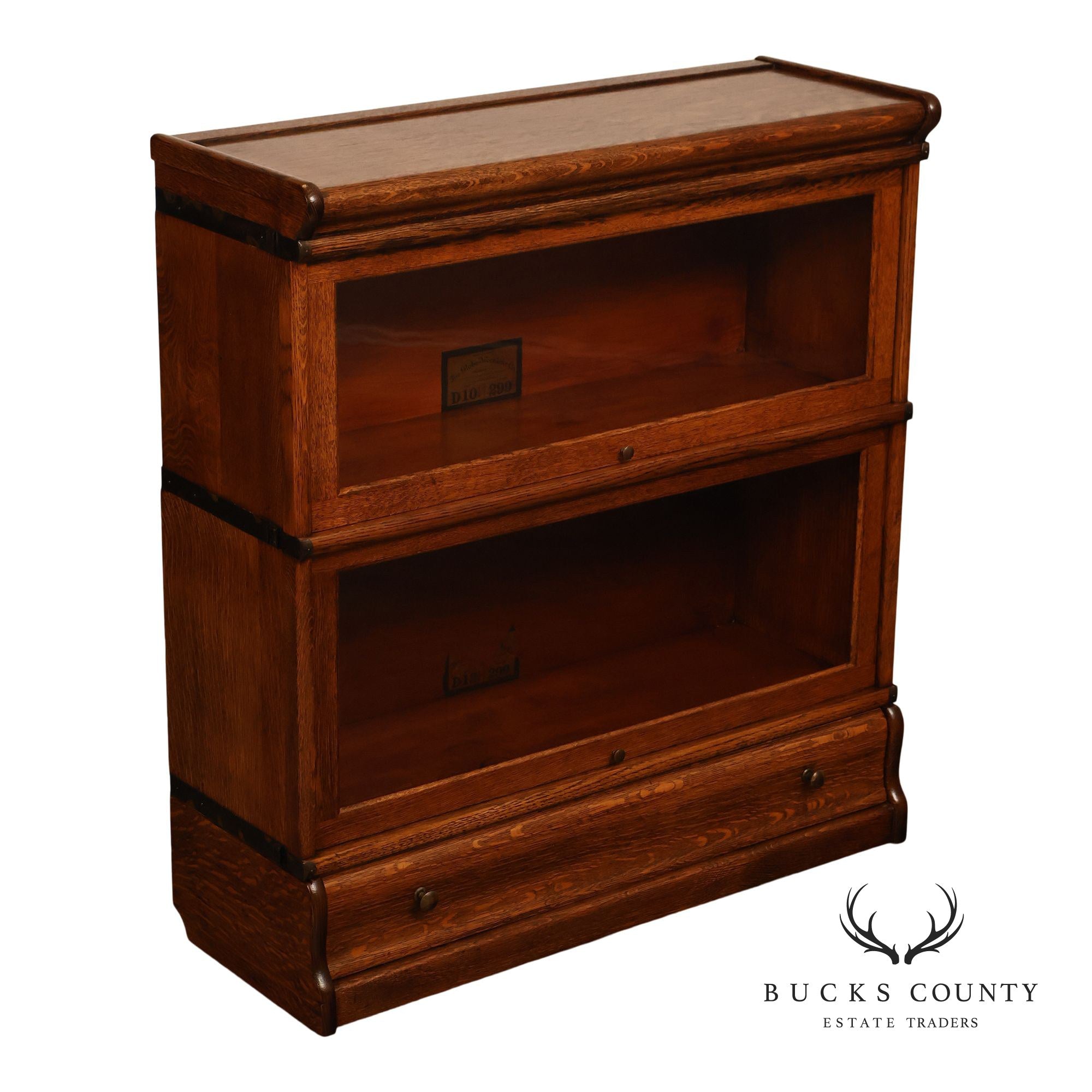 Globe-Wernicke Antique Oak Two-Stack Barrister Bookcase With Drawer Base