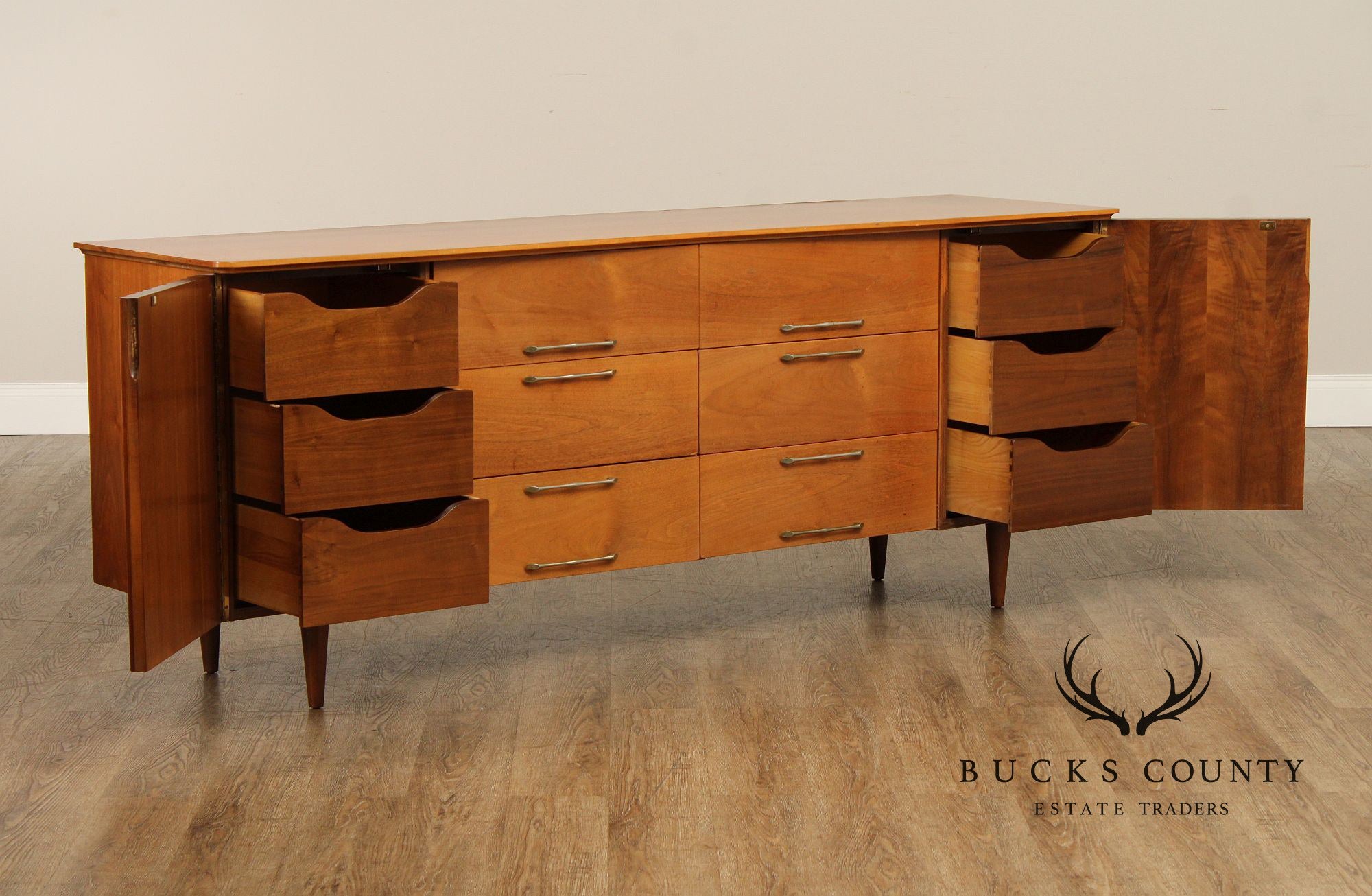 Young Manufacturing Mid Century Modern Walnut Long Dresser