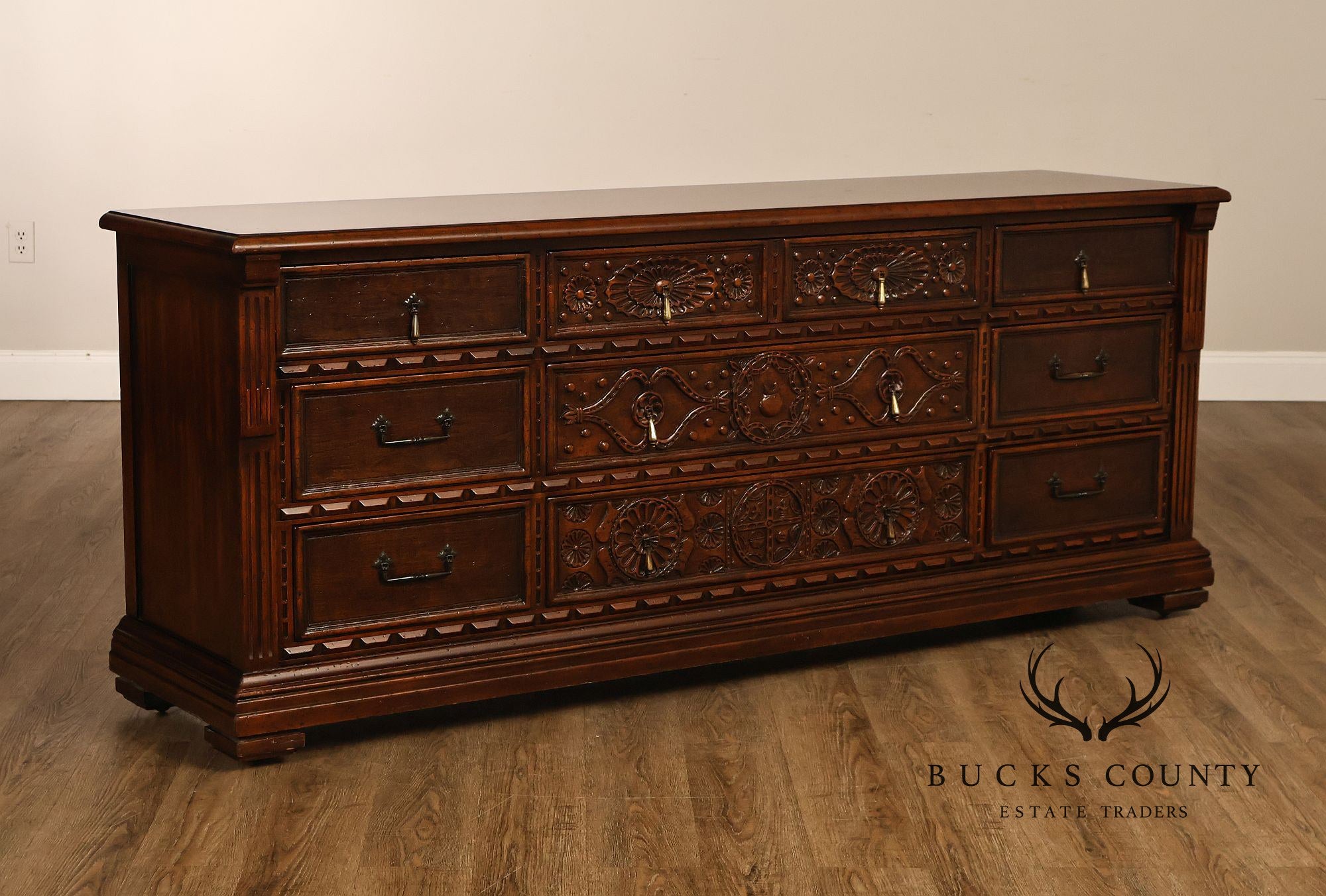 John Widdicomb Spanish Revival Style Carved Triple Dresser