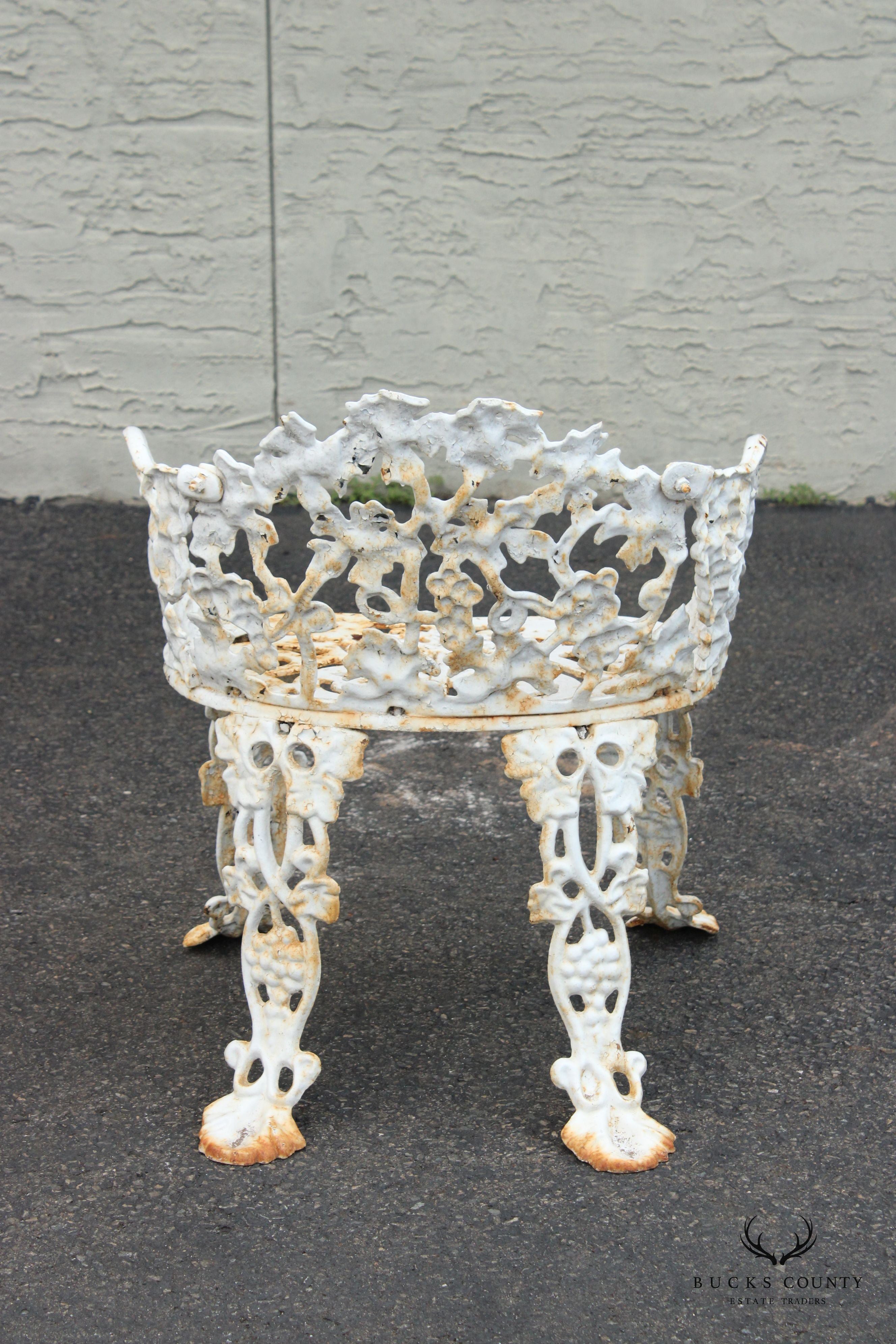 Victorian Style Pair Cast Iron Grapevine Leaves Garden Chairs