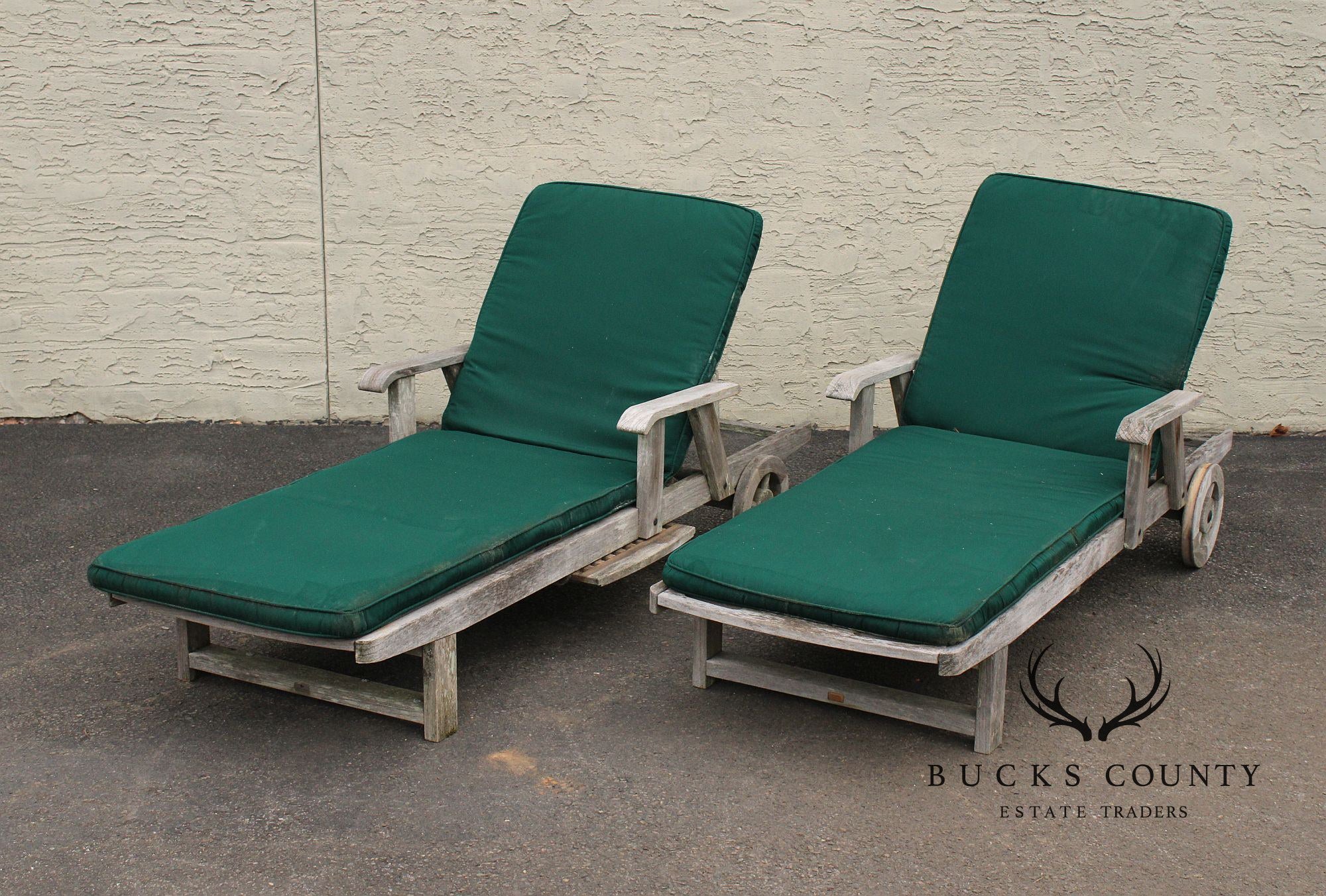 Gloster Pair of Teak Outdoor Patio Chaise Lounge Chairs