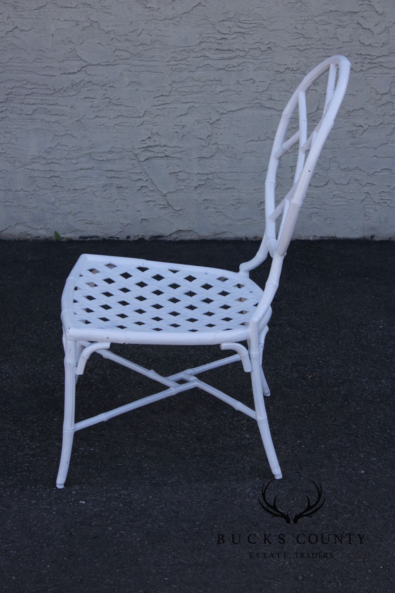 Faux Bamboo Vintage Set Of Four Cast Aluminum Patio Garden Dining Chairs
