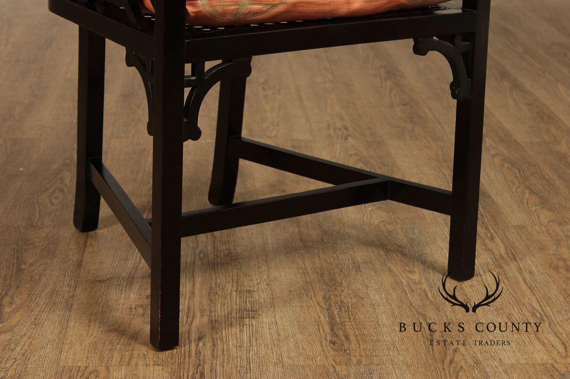 Chinese Chippendale Style Pair of Black Lacquer Armchairs
