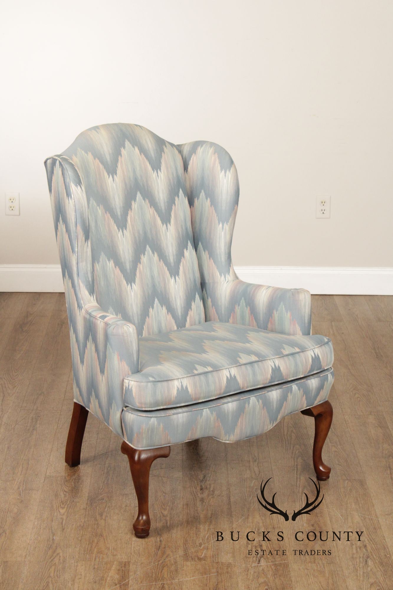 Ethan Allen Queen Anne Style Pair of Wingback Chairs