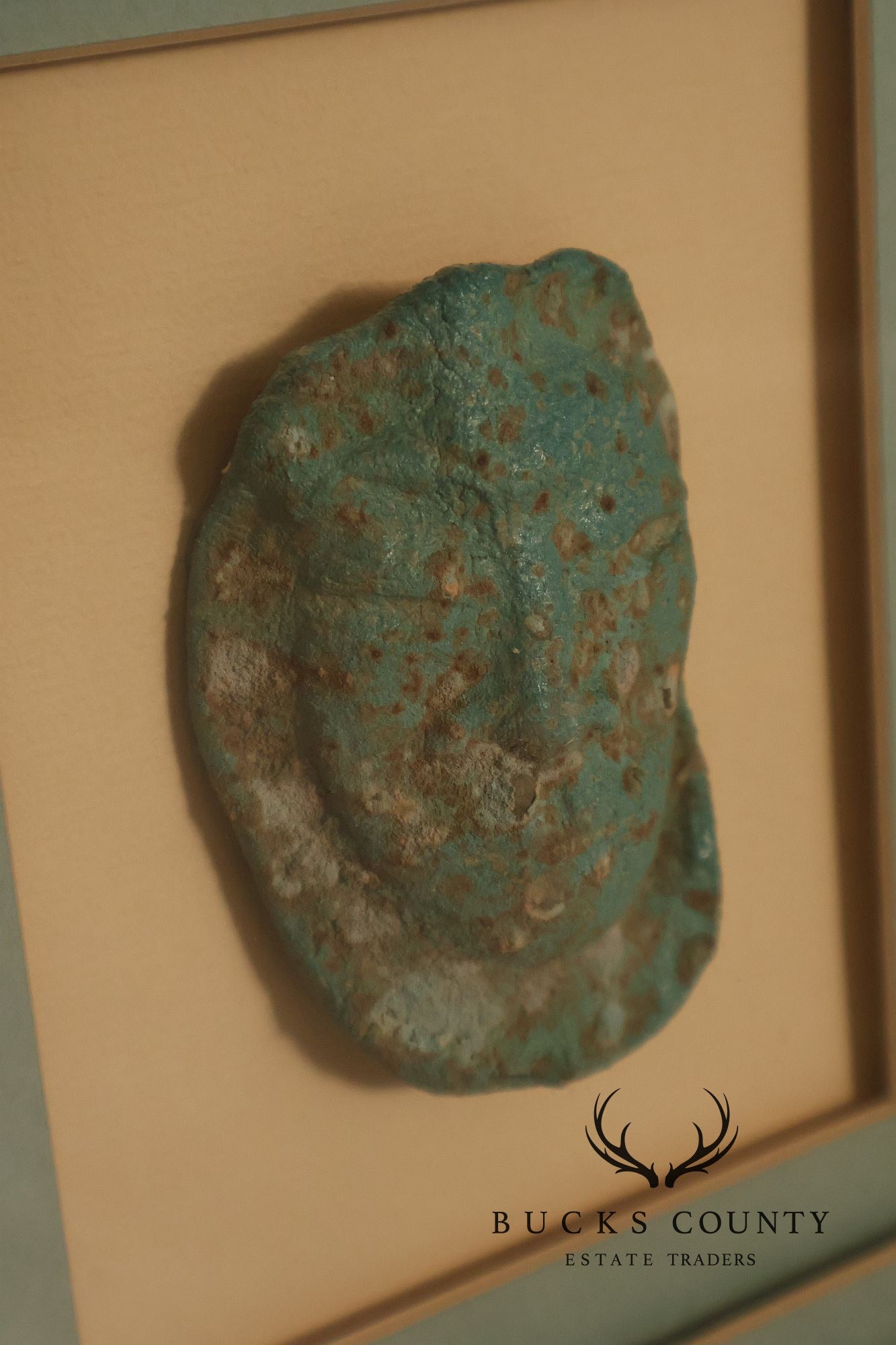Kinder-Harris Pair Of Framed Turquoise Mask Wall Art, Dated 1987
