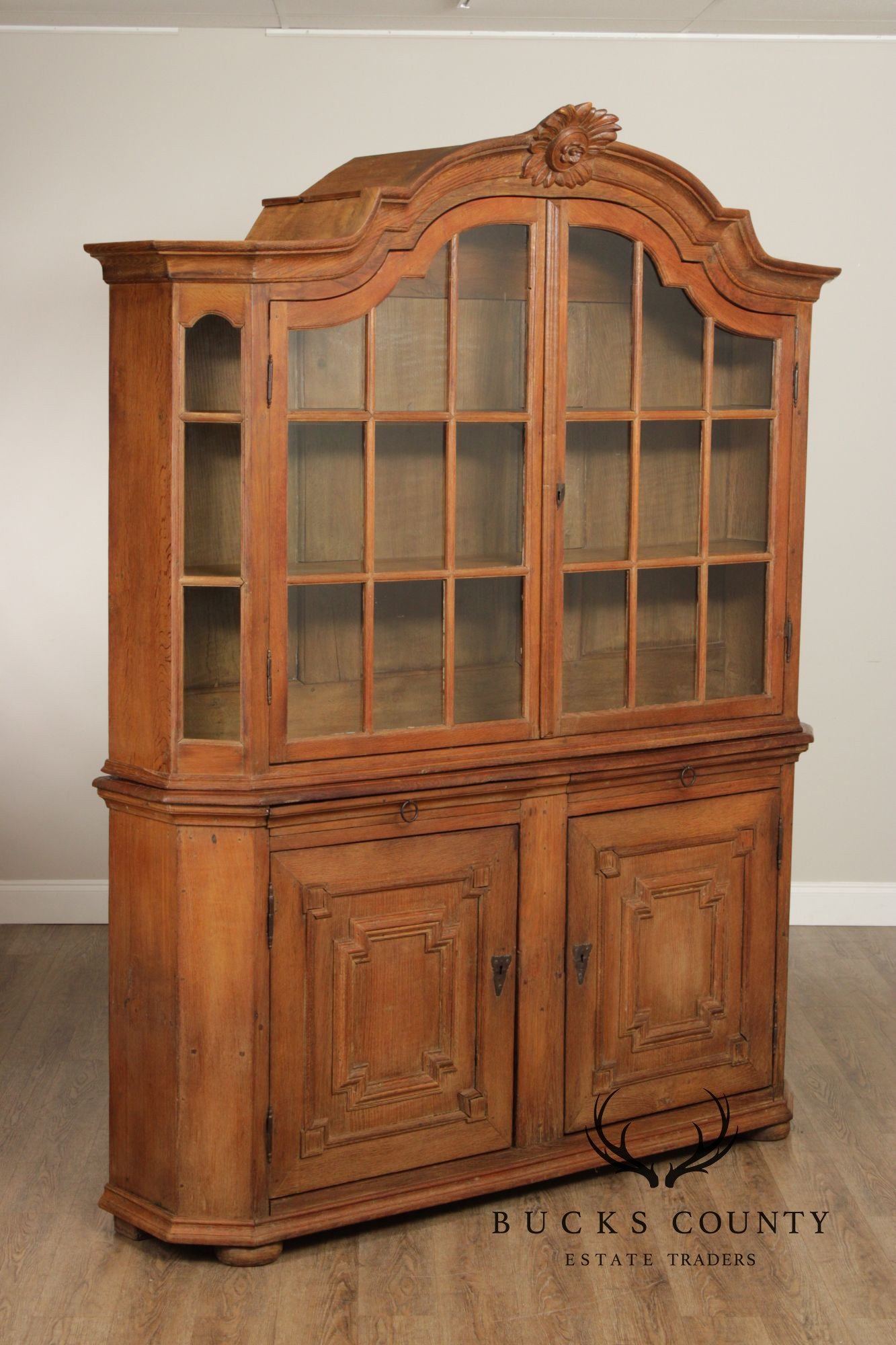 Antique 18th Century German Oak Baroque Vitrine Display Cabinet