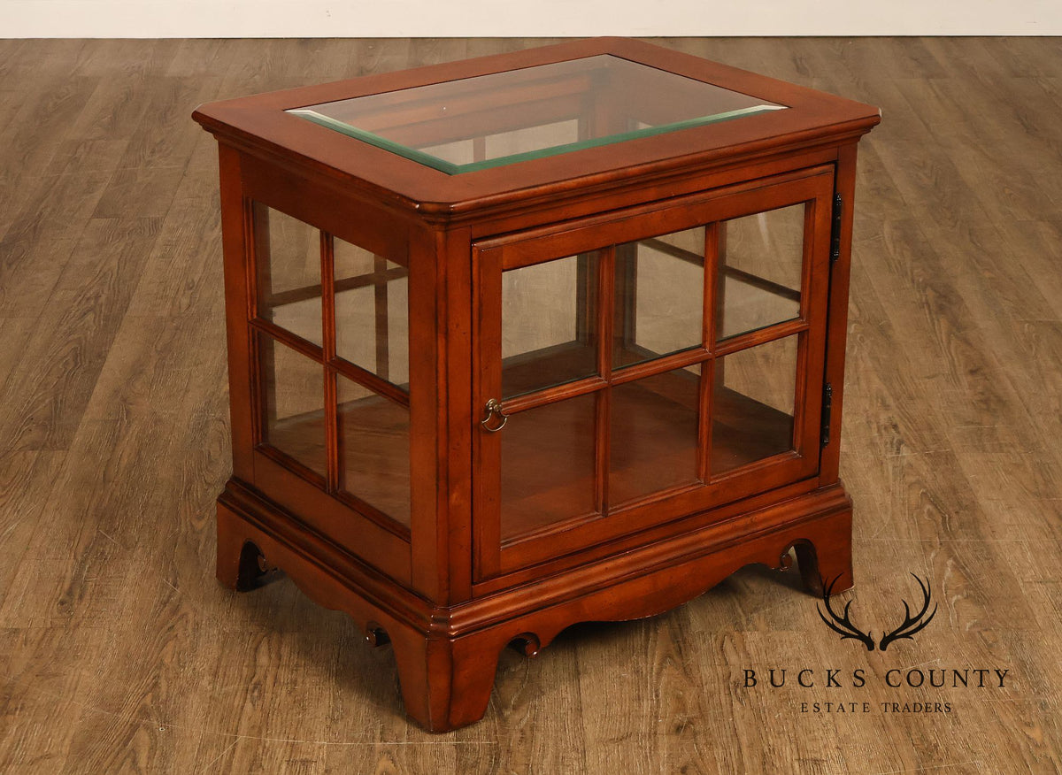 Traditional Cherry Finish Glass Display End Table