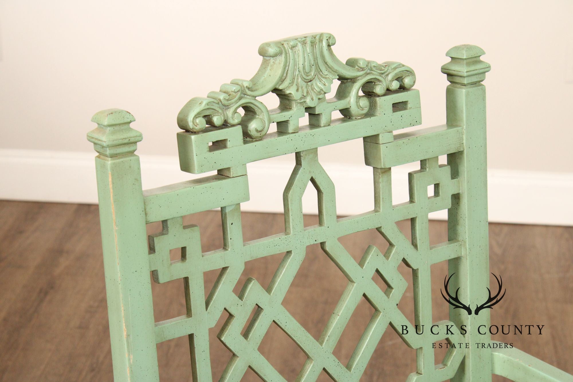 Chinese Chippendale Style Pair Painted Fretwork Armchairs