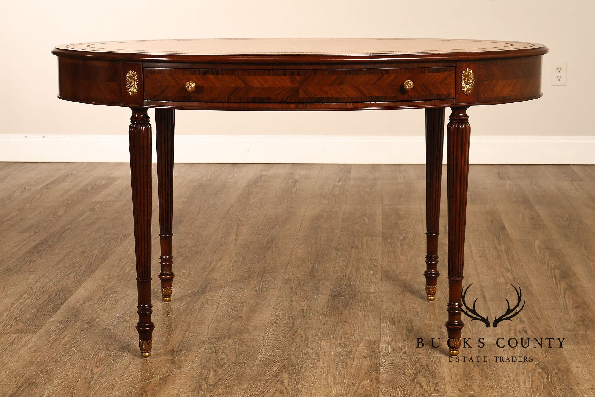 Maitland-Smith Regency Style Oval Leather Top Writing Table