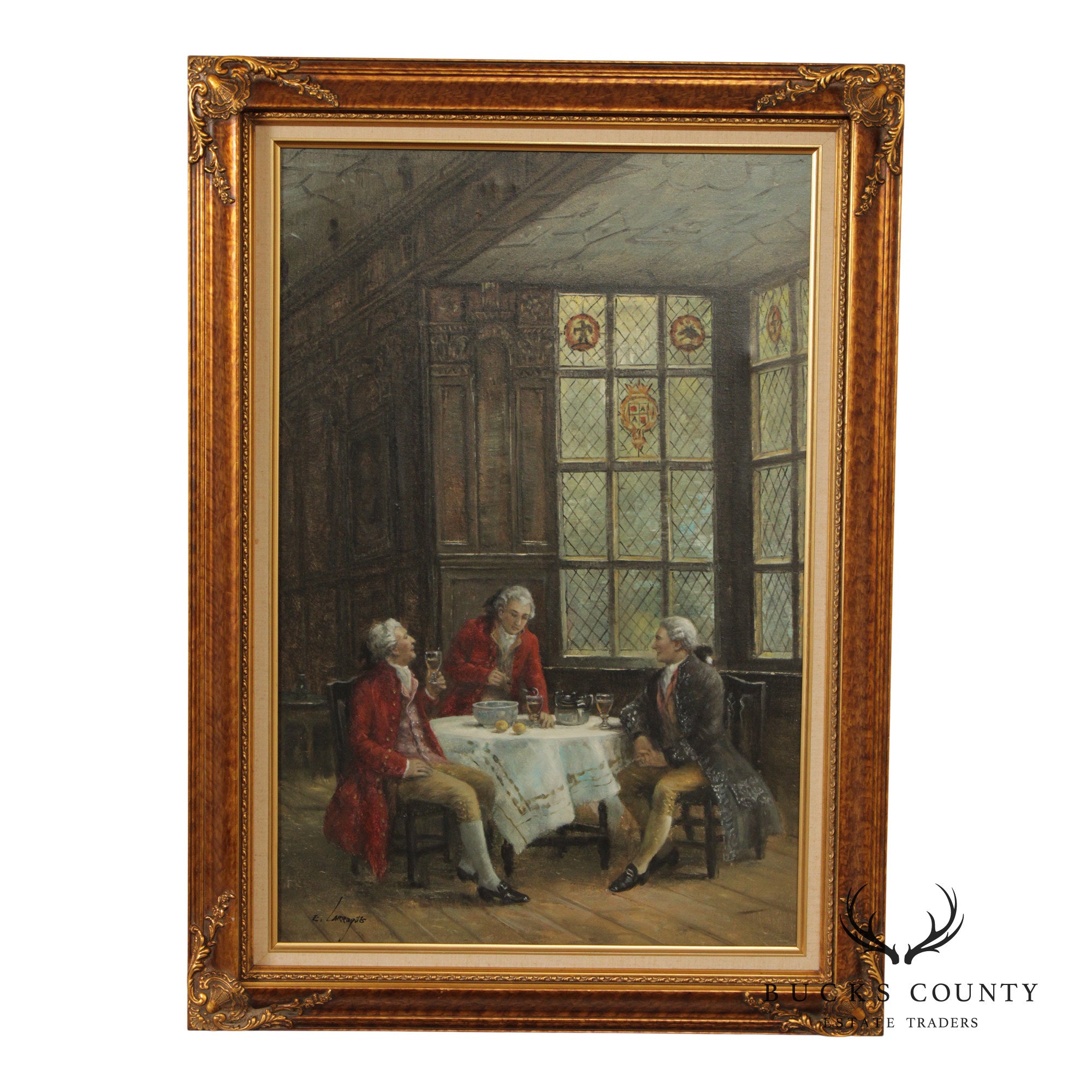 E. Larroque English Genre Painting, 'Hot Toddy'