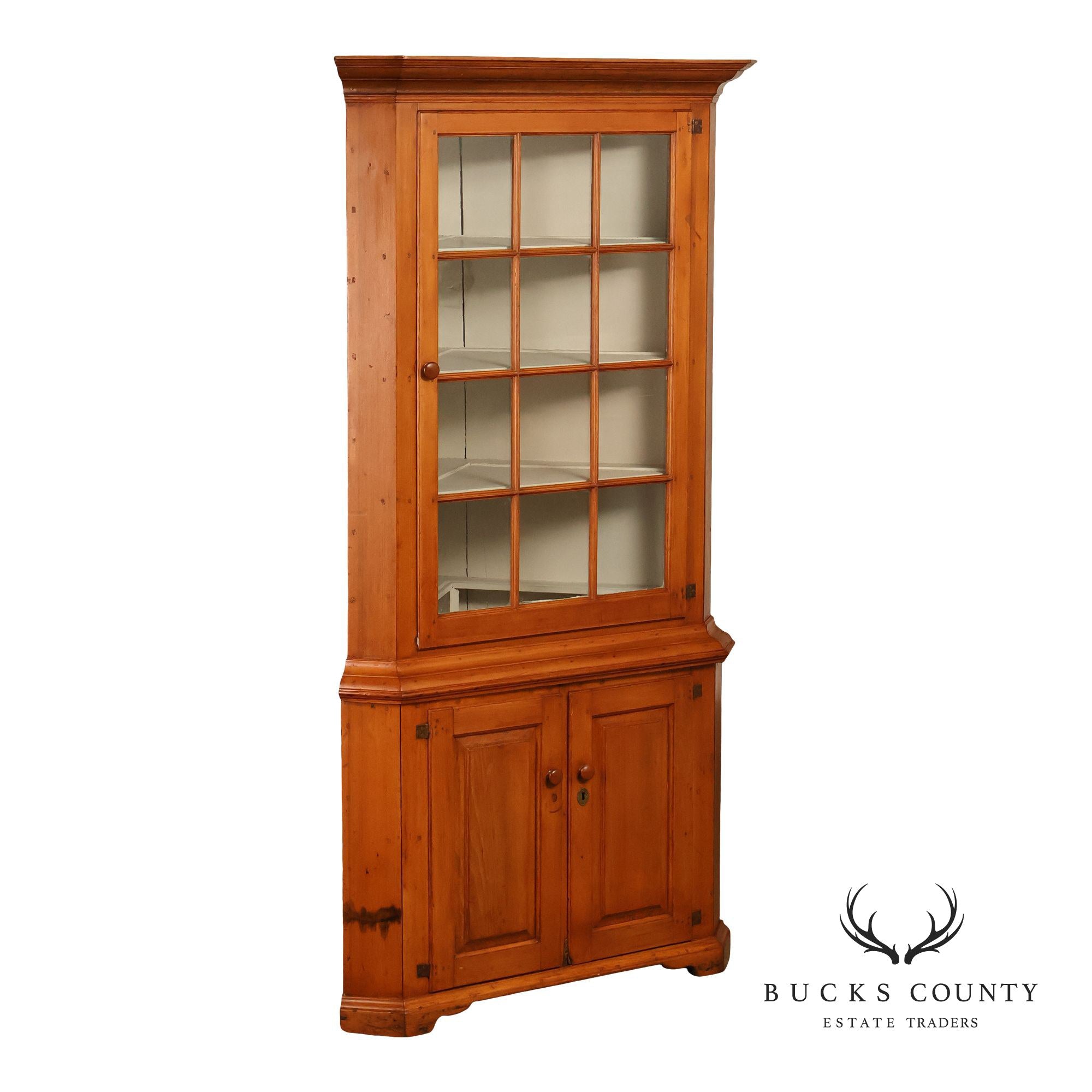 Antique Primitive Pine Single Door Corner Cabinet