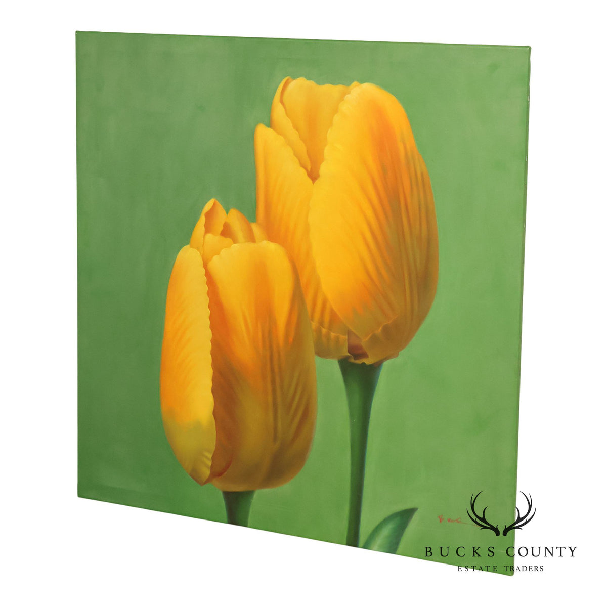 Artist Signed Photorealistic Oil Painting, Tulips