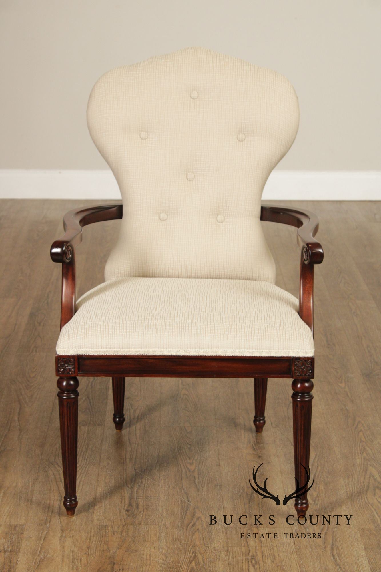 Maitland Smith French Louis XVI Style Set of Eight Mahogany and Upholstered Dining Chairs