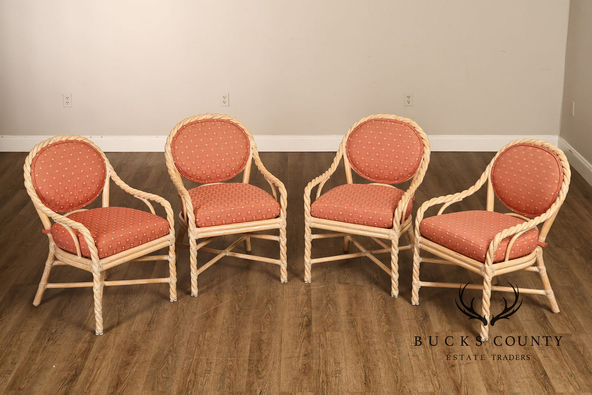 McGuire Set of Four Twisted Rattan Armchairs