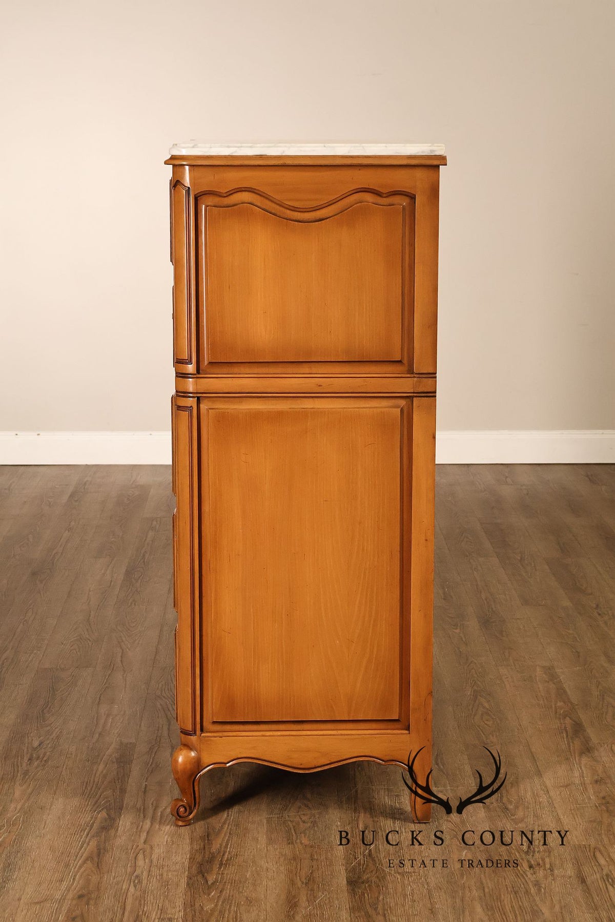 French Provincial Style Marble Top Tall Chest Of Drawers