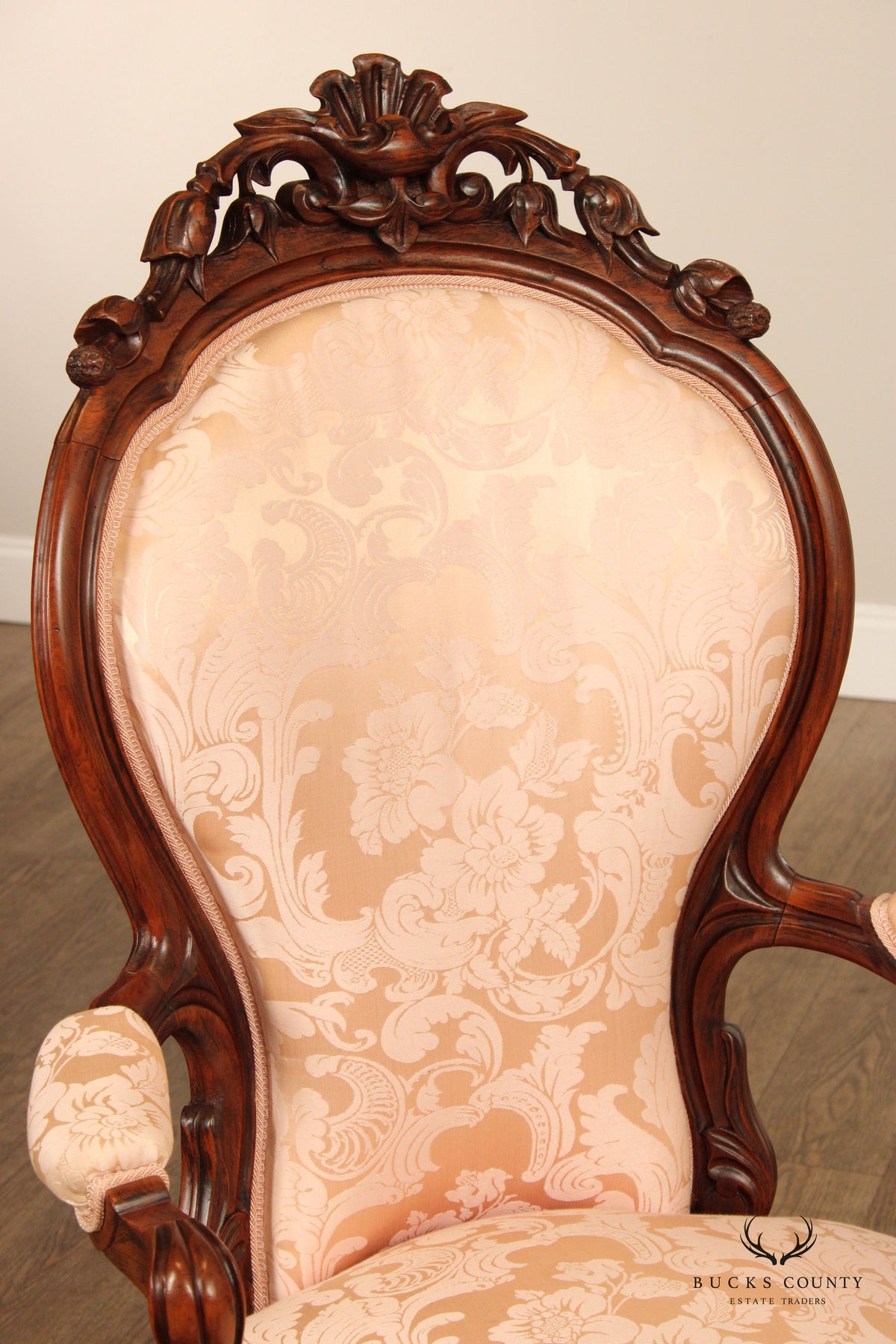 Antique Victorian Pair of Carved Walnut Armchairs