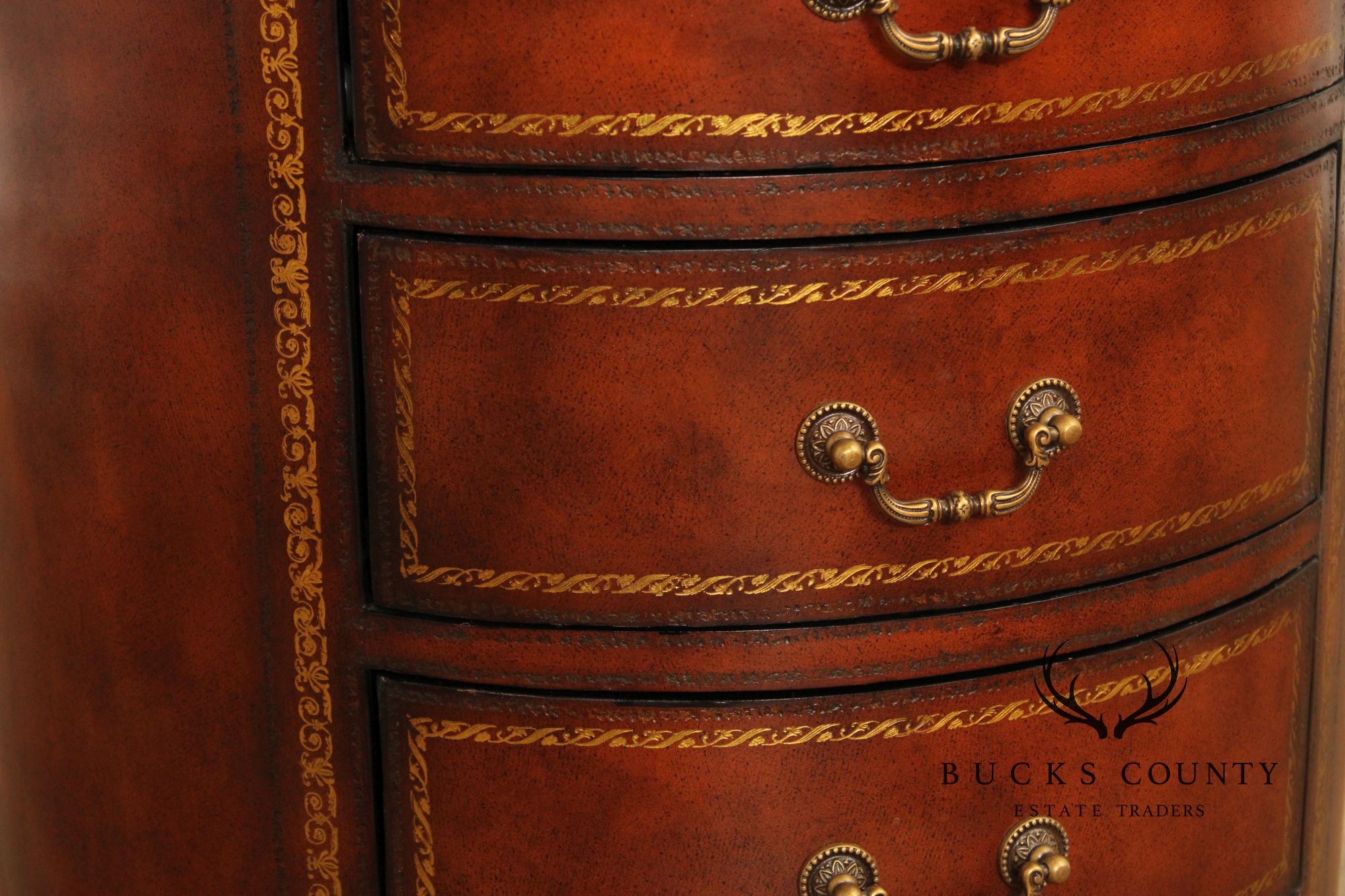 Regency Style Leather Wrapped Drum Table