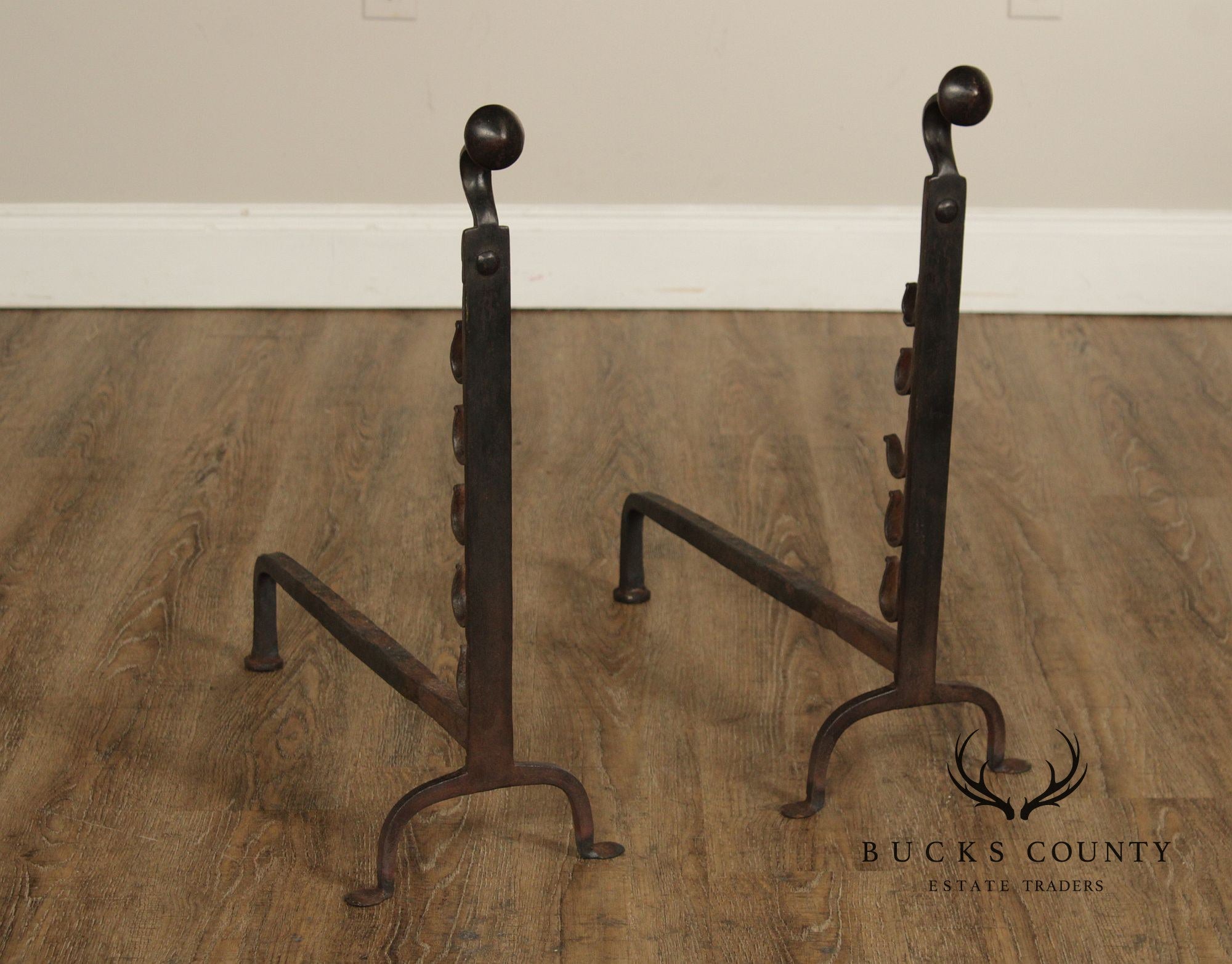 Antique Pair of Fireplace Hand Forged Andirons