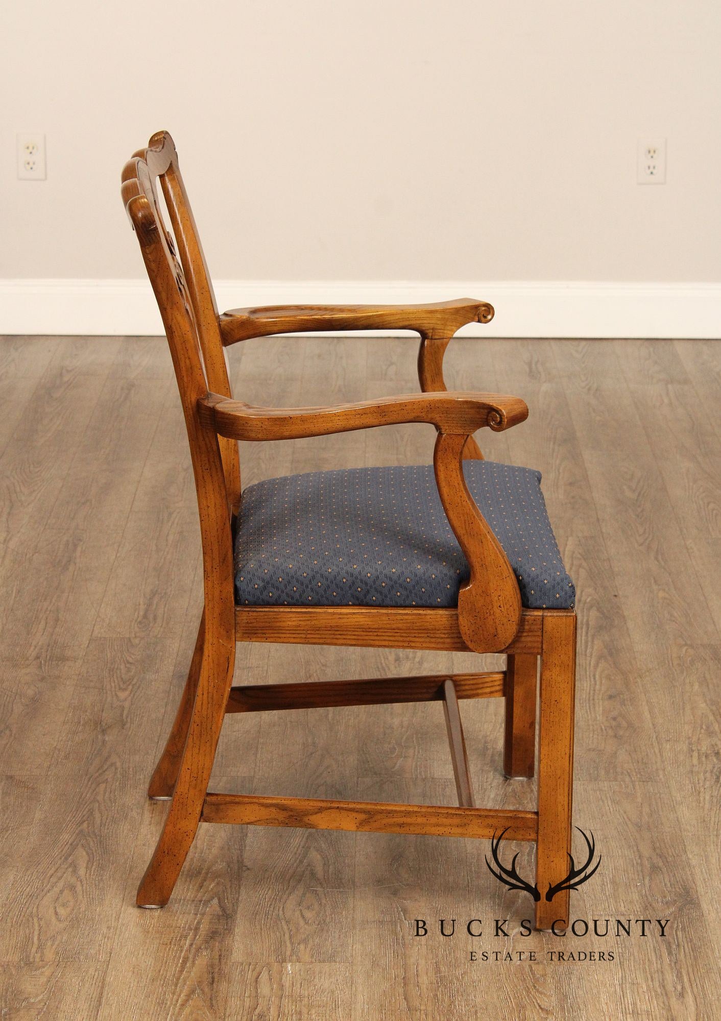 Baker Furniture Chippendale Style Set of Six Carved Oak Dining Chairs