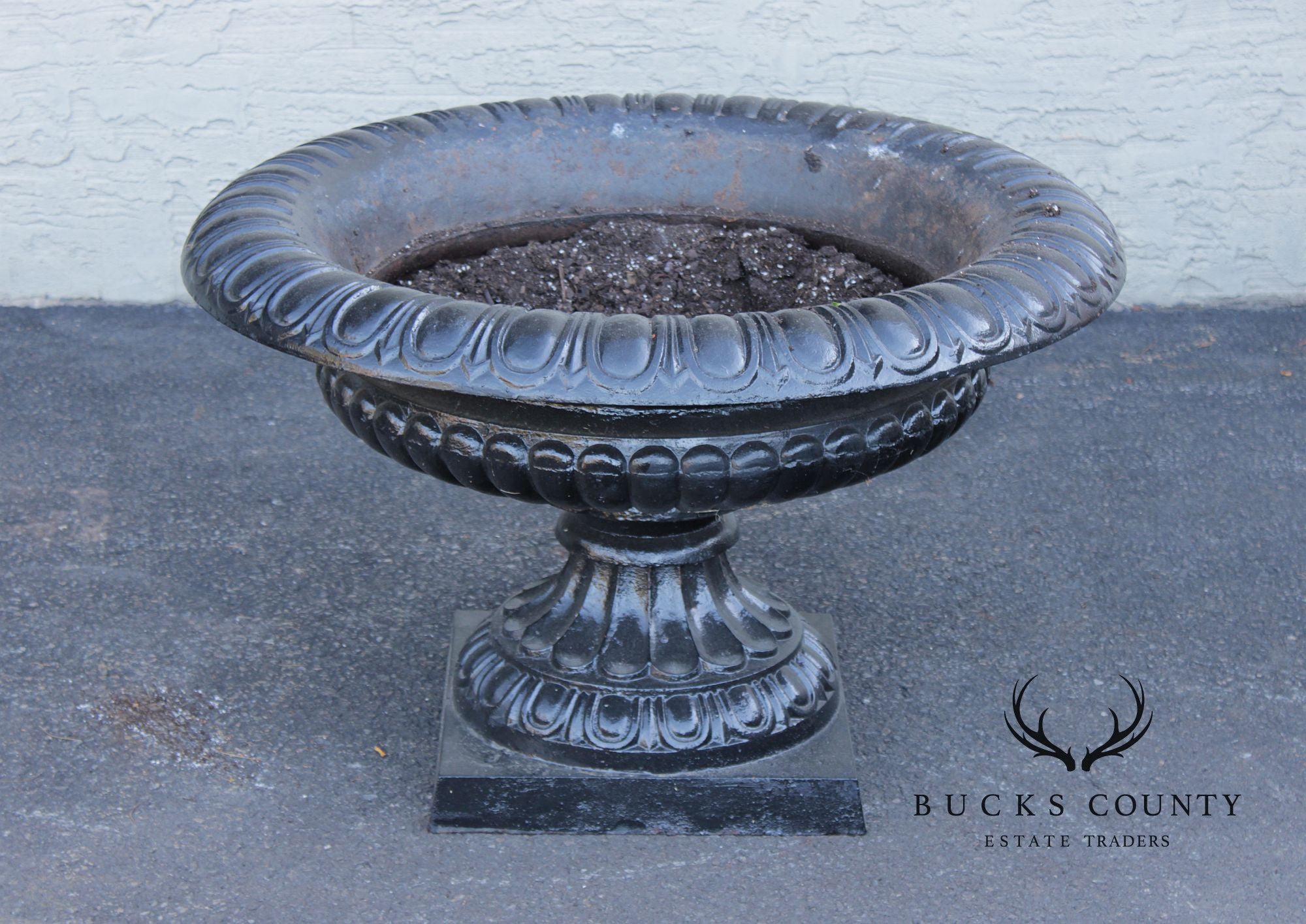 Large Cast Iron Pair Of Garden Urn Planters