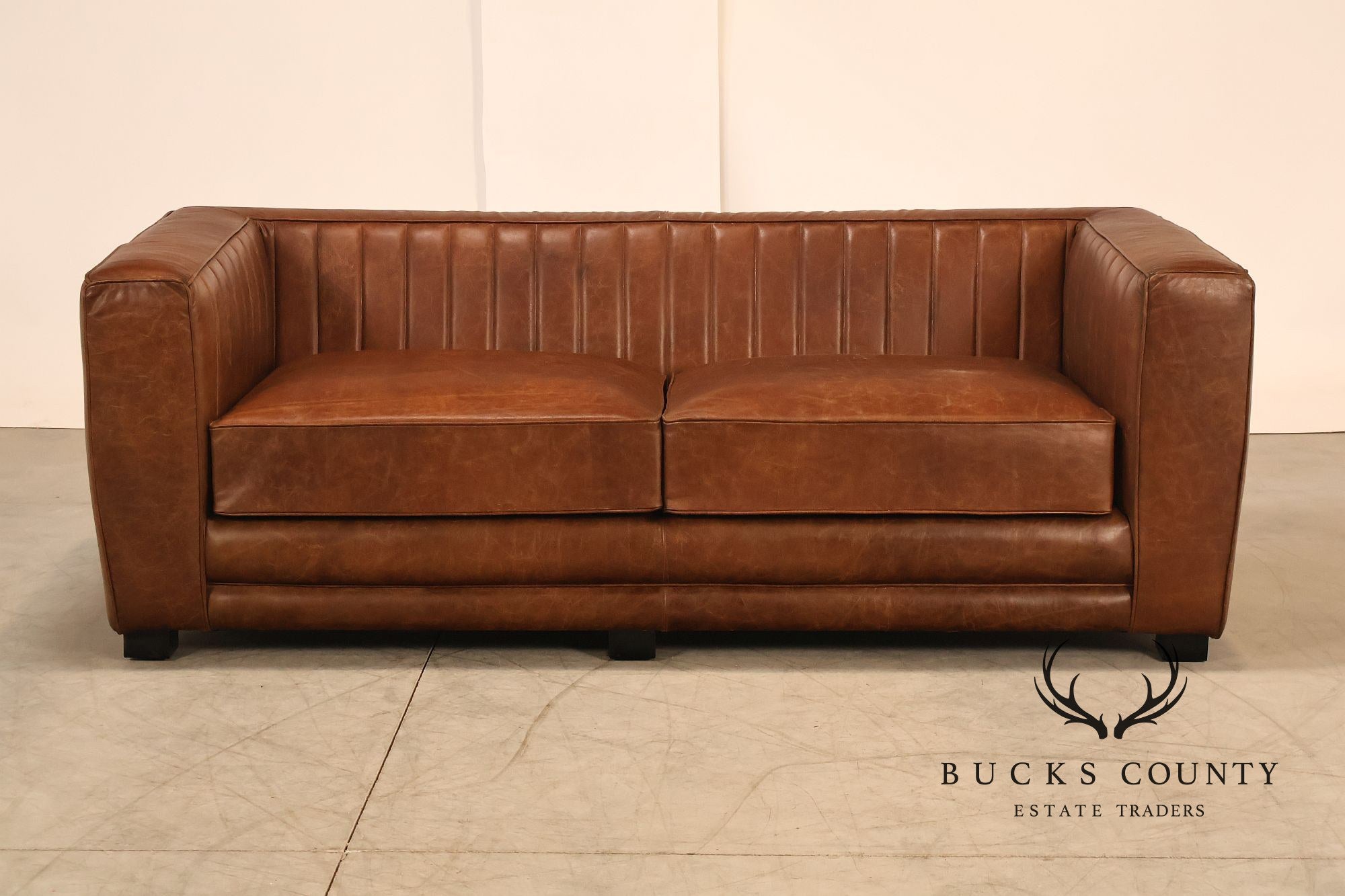 Art Deco Style Brown Leather Sofa