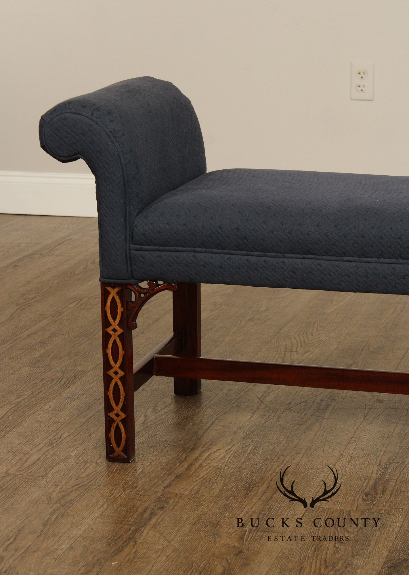 Chinese Chippendale Mahogany Fretwork Window Bench