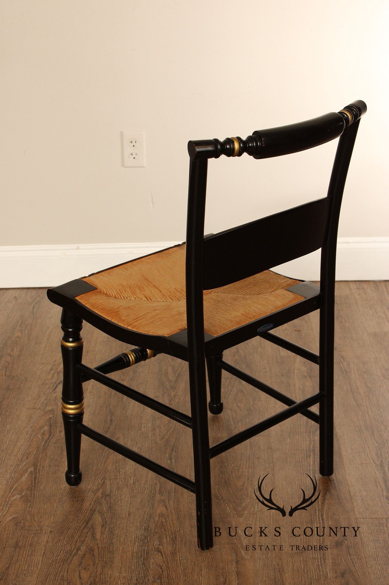 Early American Style Ebonized Rush Seat Side Chair
