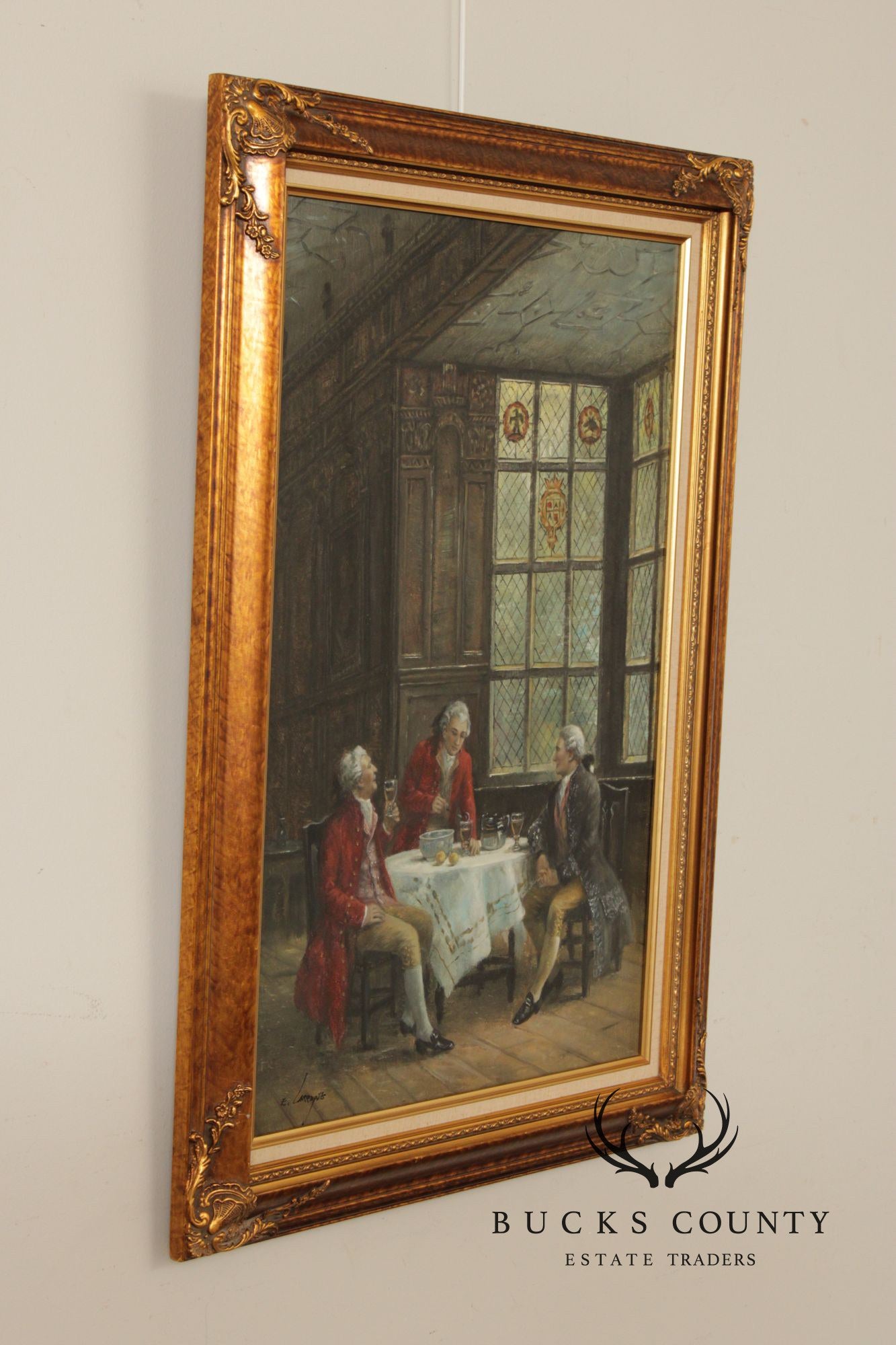 E. Larroque English Genre Painting, 'Hot Toddy'