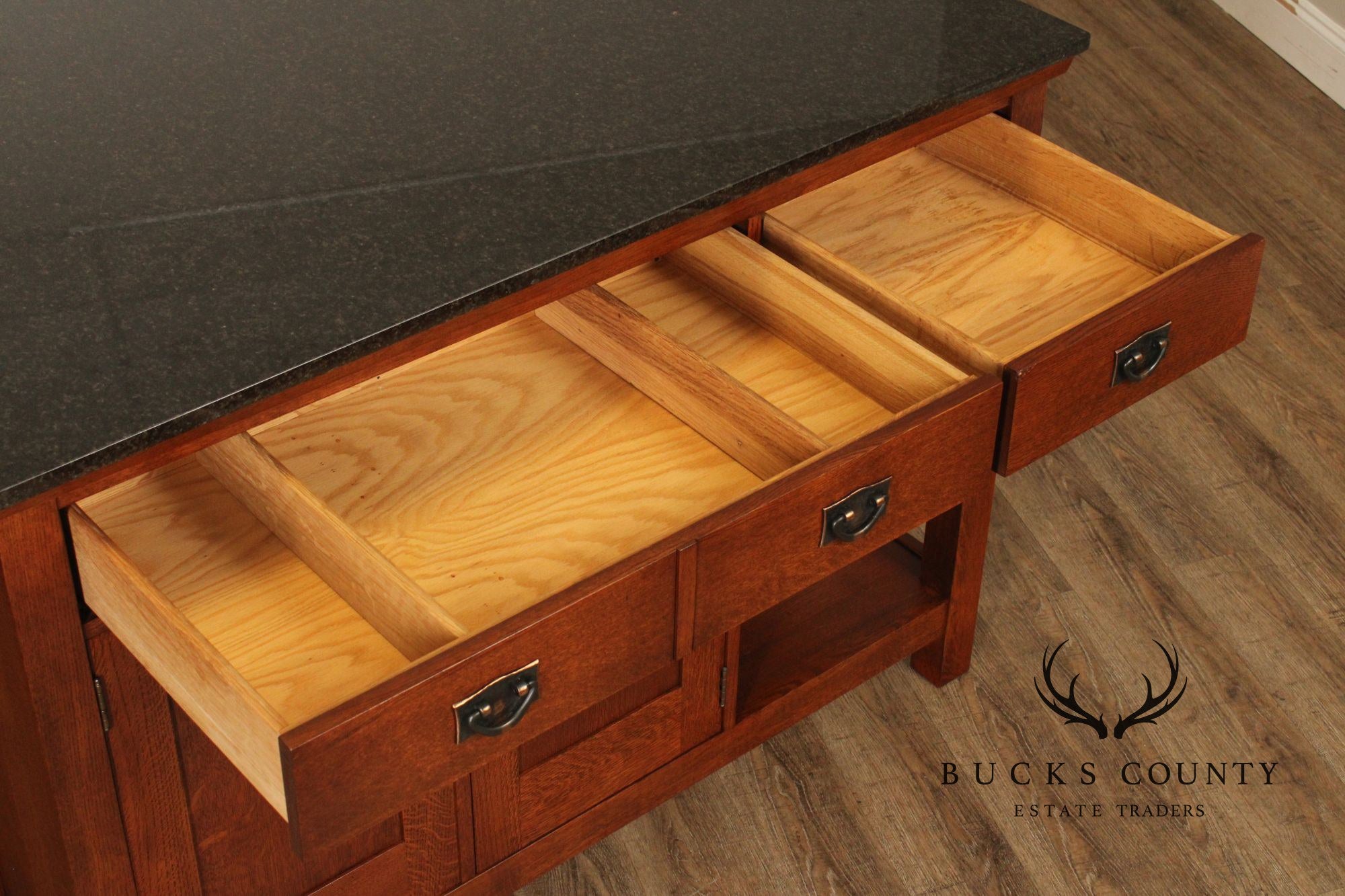 Stickley Mission Collection Granite Top Oak Kitchen Island