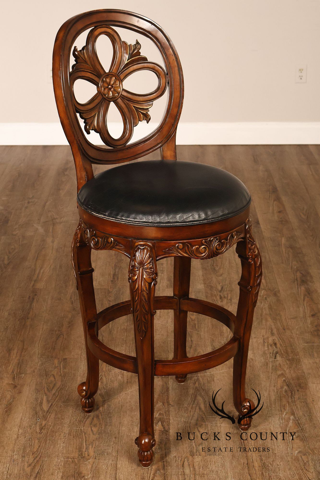 Rococo Style Set Of Four Carved Frame Swivel Barstools