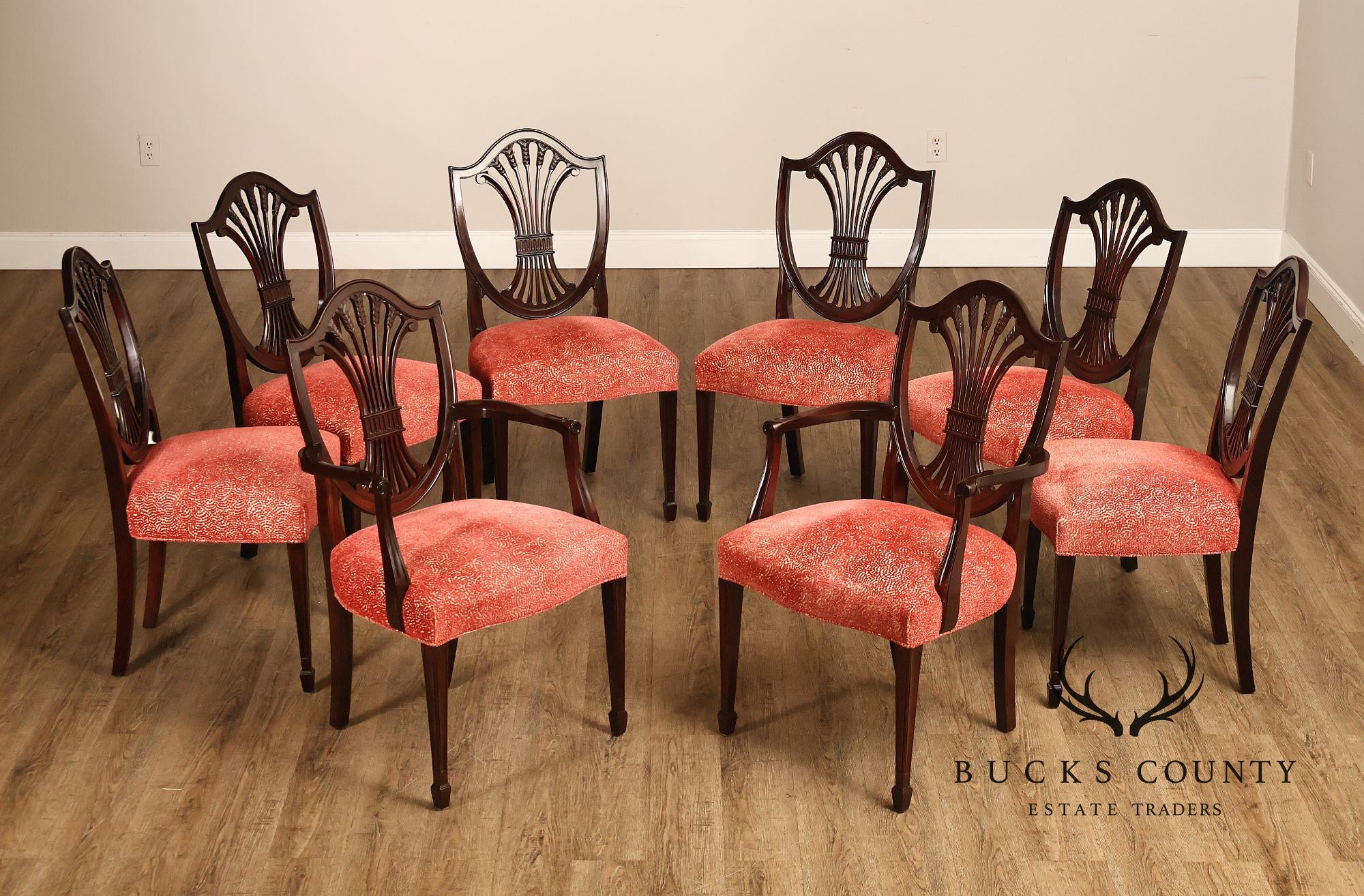 Stickley Federal Mahogany Set Of Eight Shield Back Dining Chairs