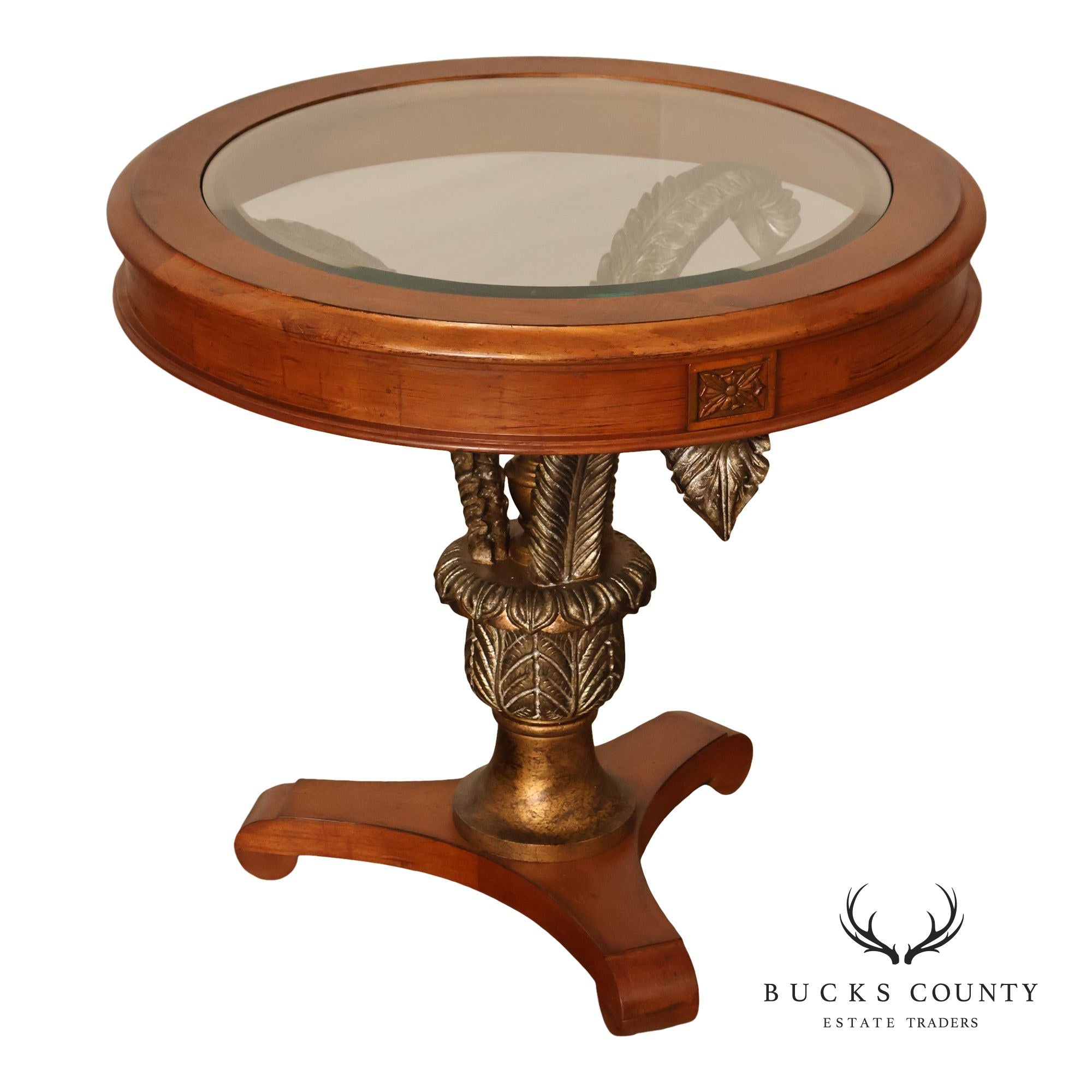 Hollywood Regency Style Round Glass Top Accent Table