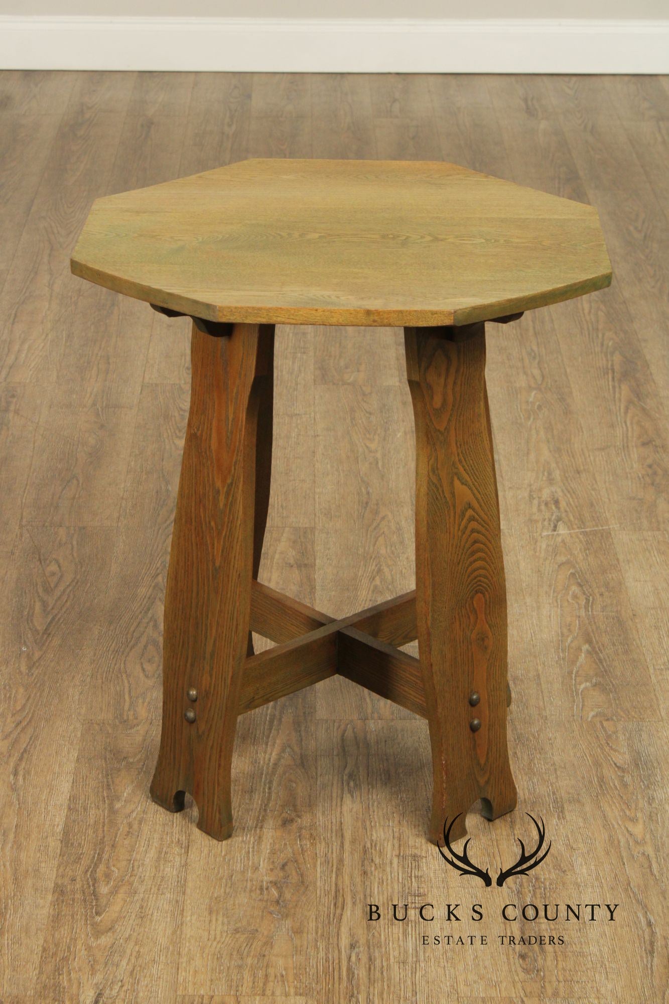 Antique Arts and Crafts Period Oak Octagonal Top Side Table