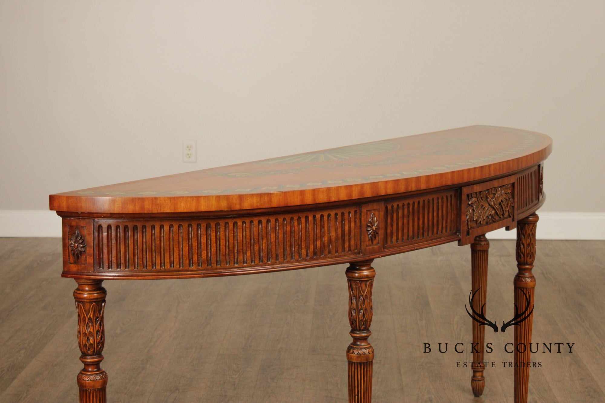 Maitland Smith Adams Paint Decorated Demilune Console Table