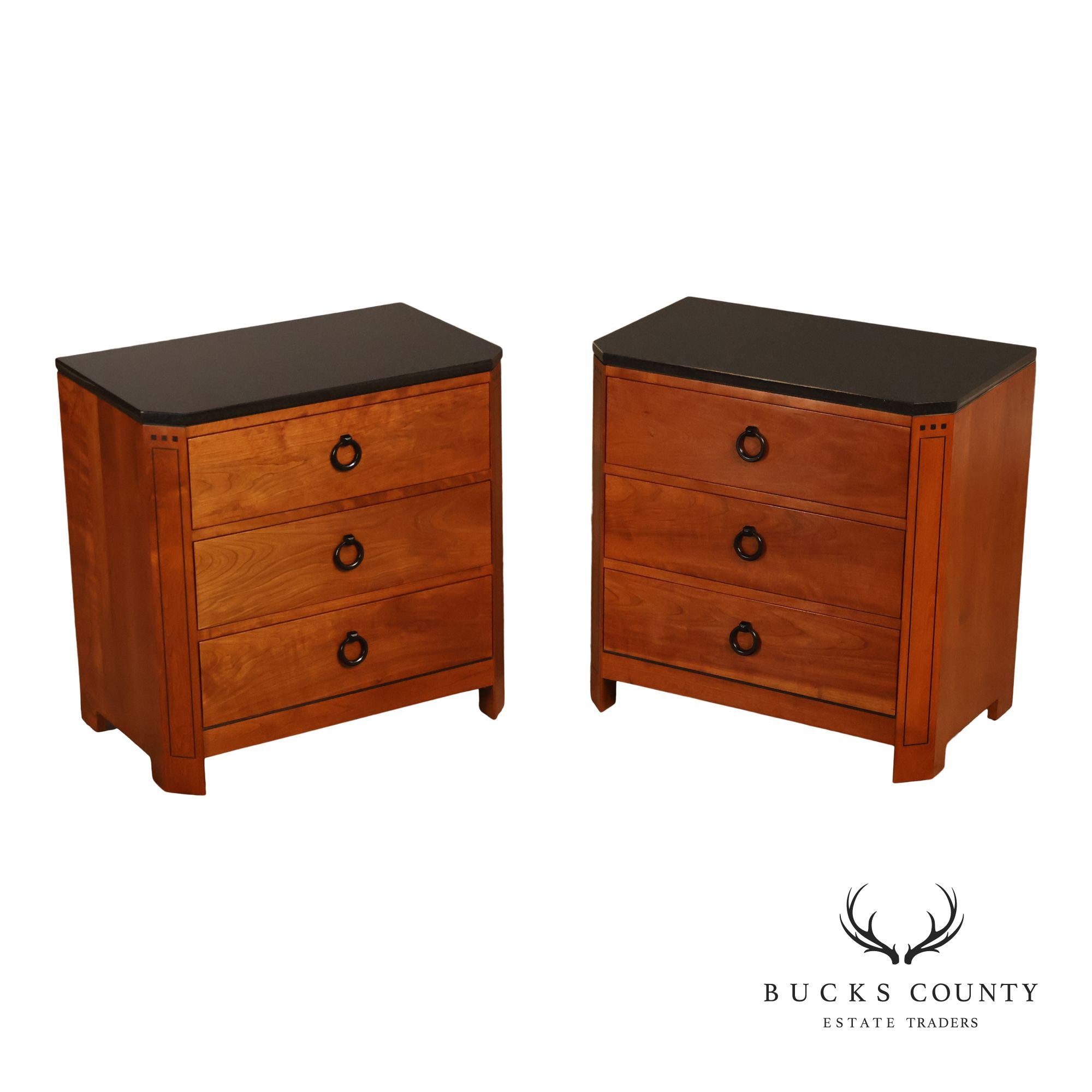 Stickley 21st Century Collection Pair of Granite Top Cherry Nightstands