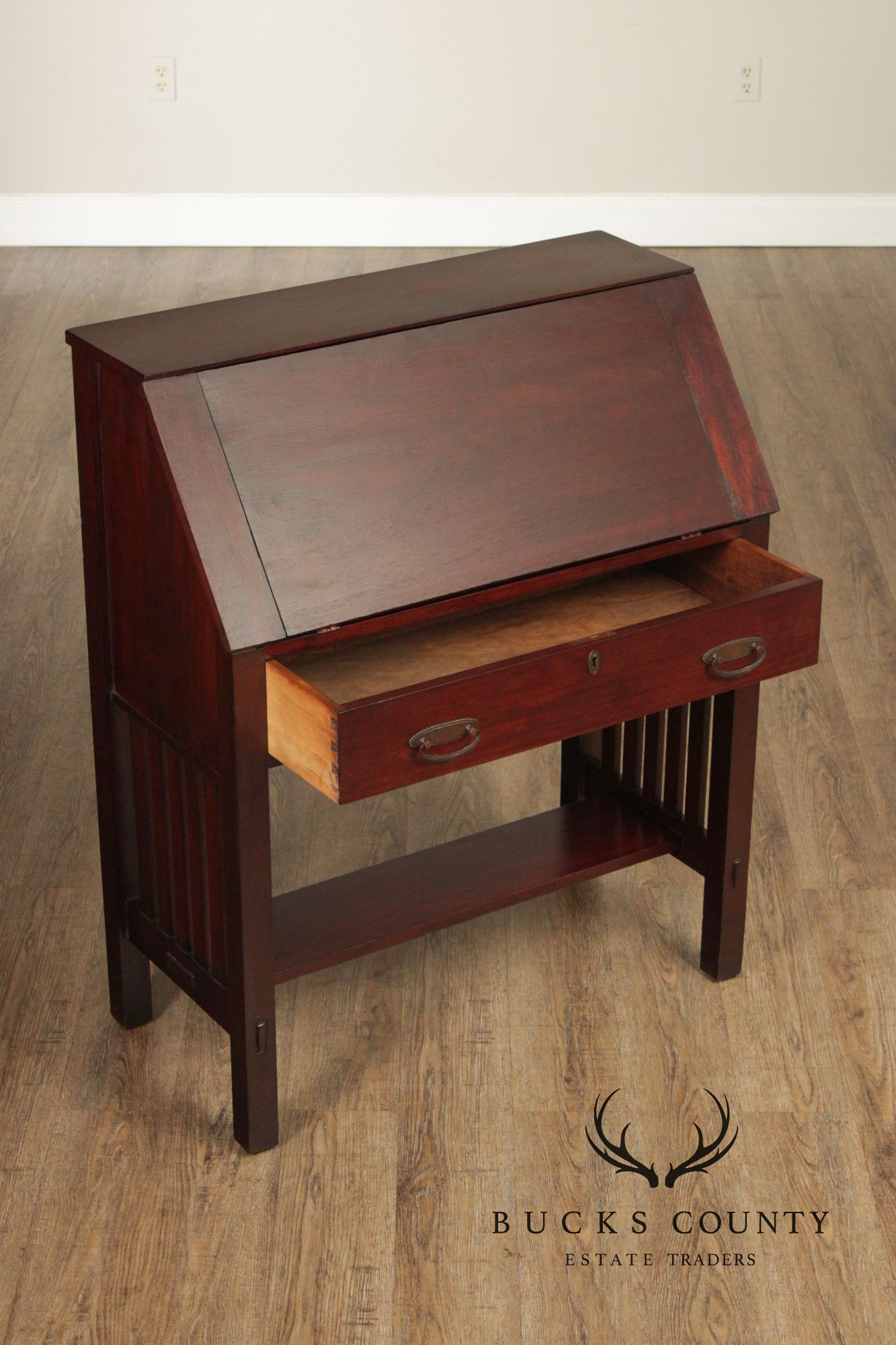 Antique Mahogany Arts And Crafts Slant Front Writing Desk
