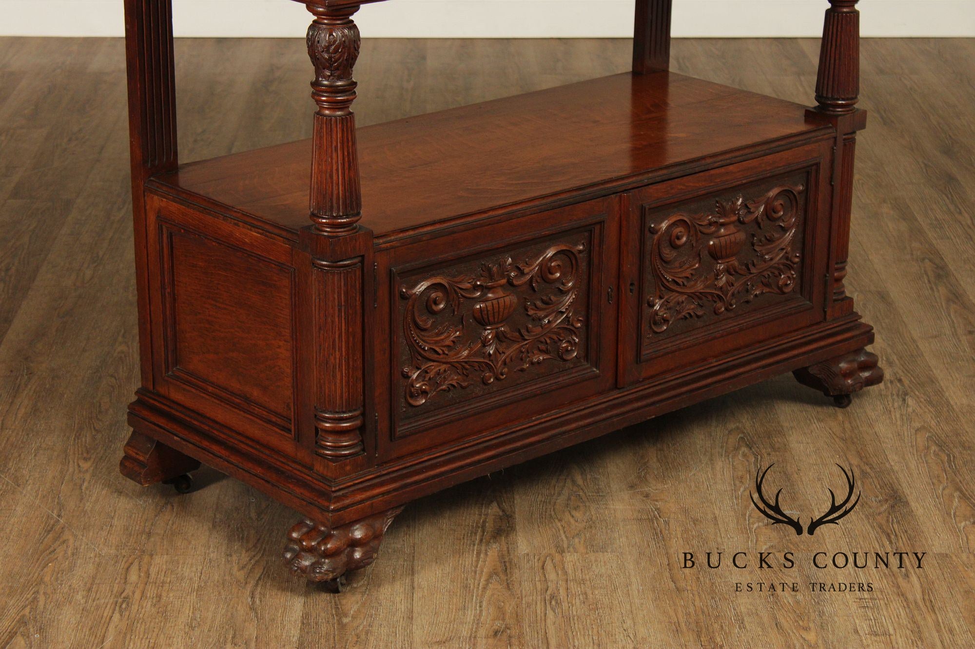 Antique Carved Oak Server Cabinet In The Manner Of R. J. Horner