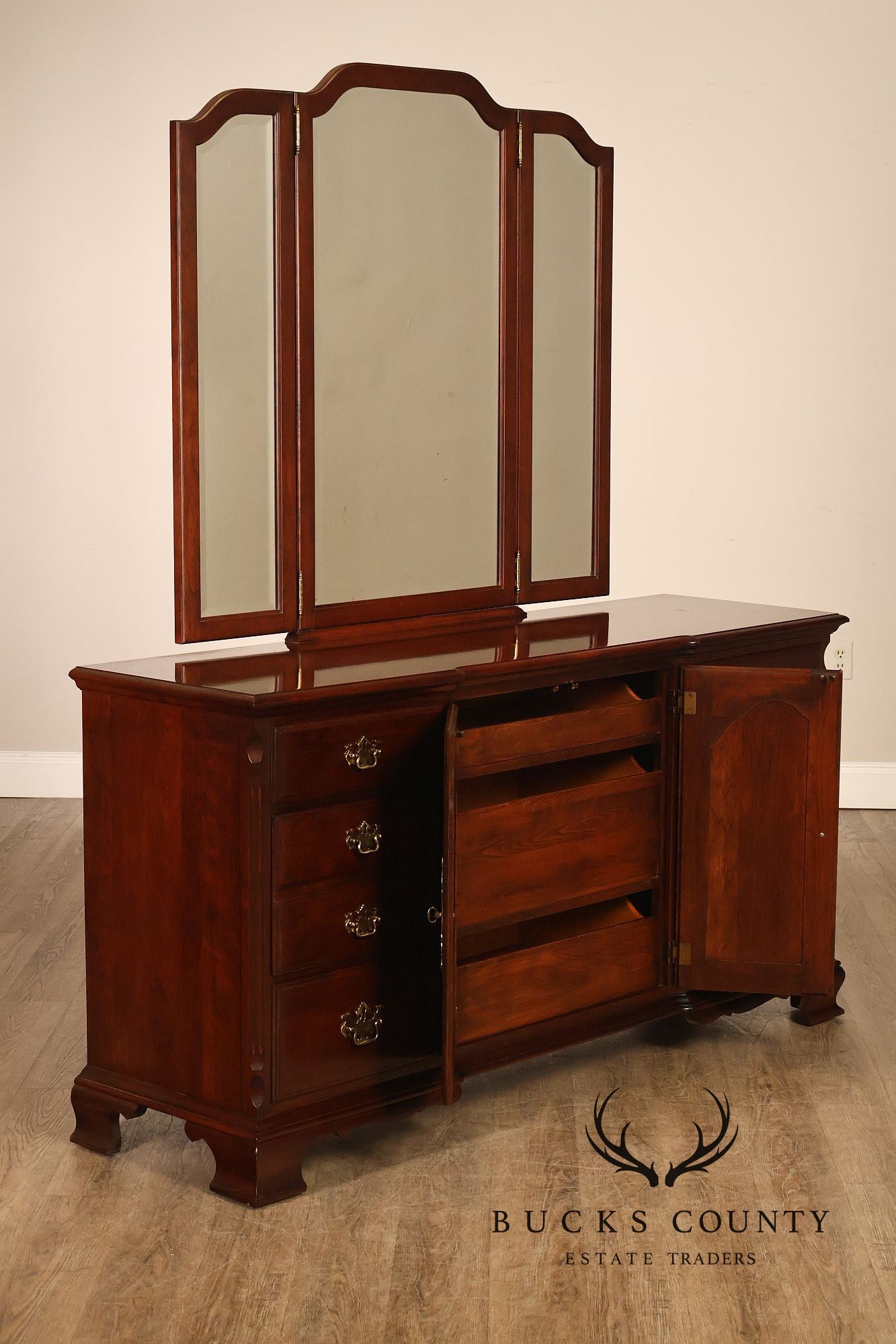 Pennsylvania House Chippendale Style Cherry Long Dresser with Mirror