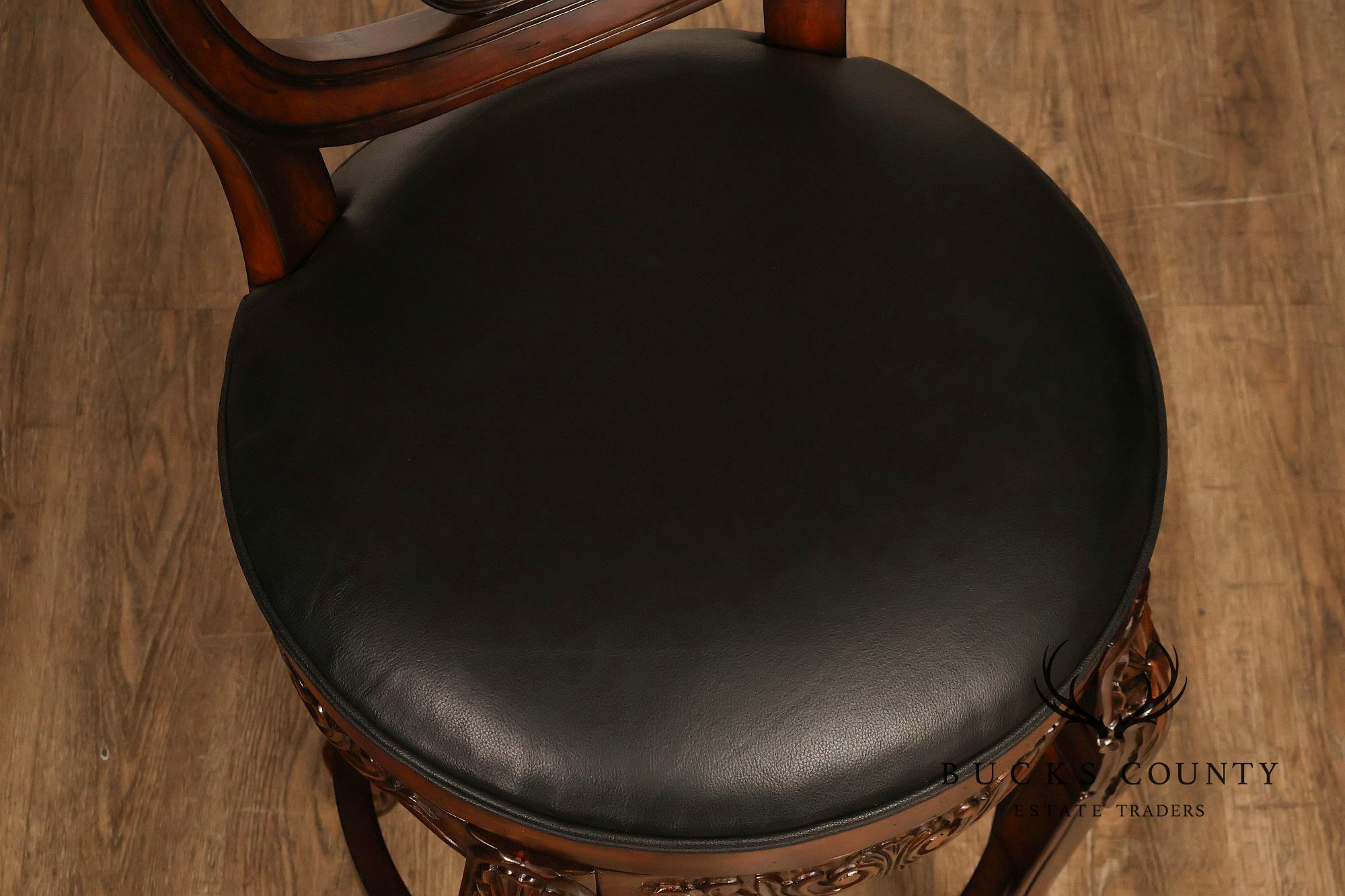 Quality Set Of Four Carved Mahogany Swivel Bar Stools