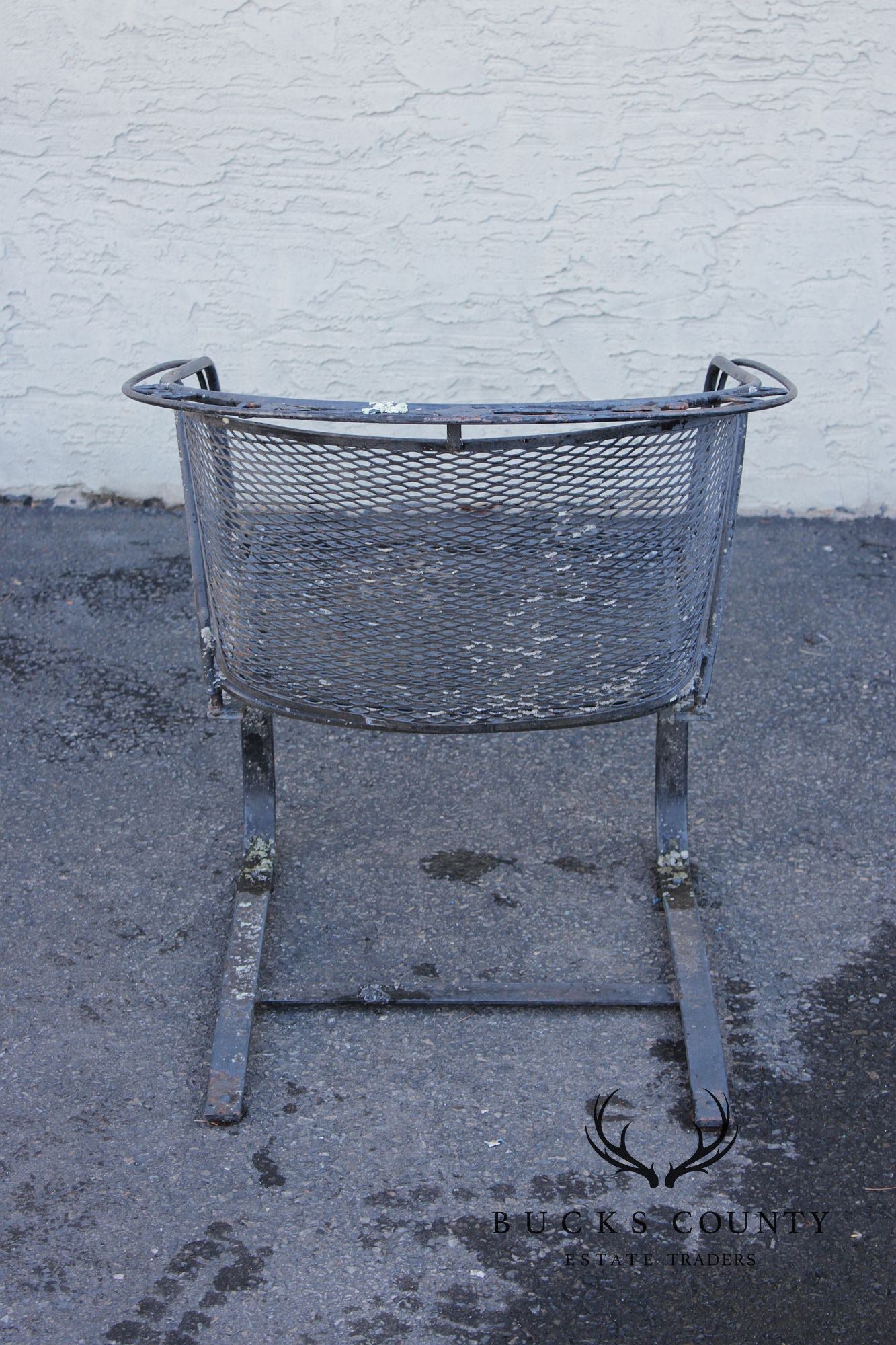 Russell Woodard Pair of Outdoor Patio Wrought Iron Spring Armchairs