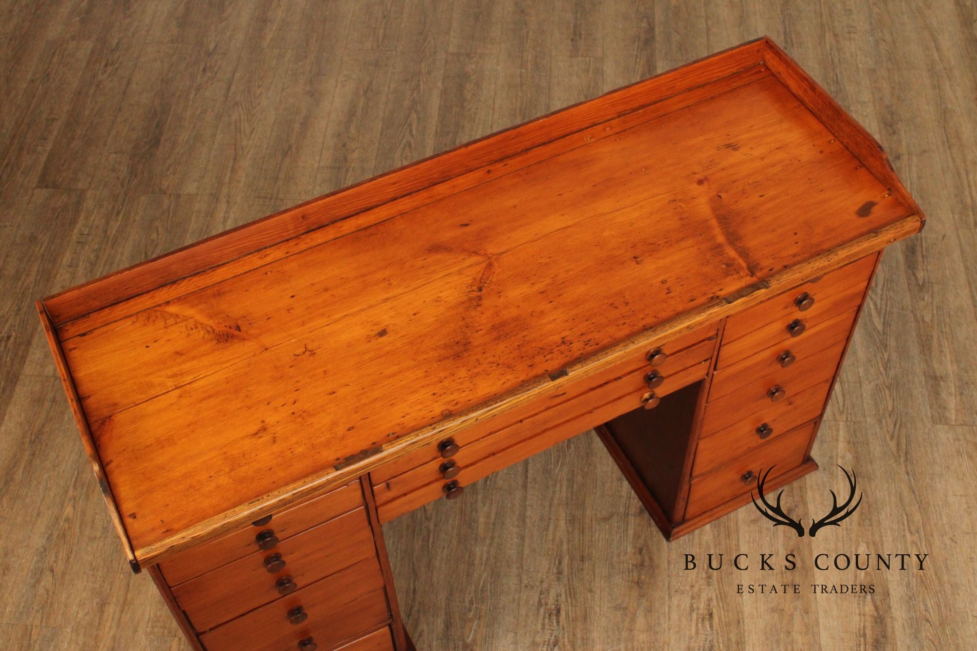 Antique Early 20th Century American Watchmaker’s Workbench With Multi Drawer Storage
