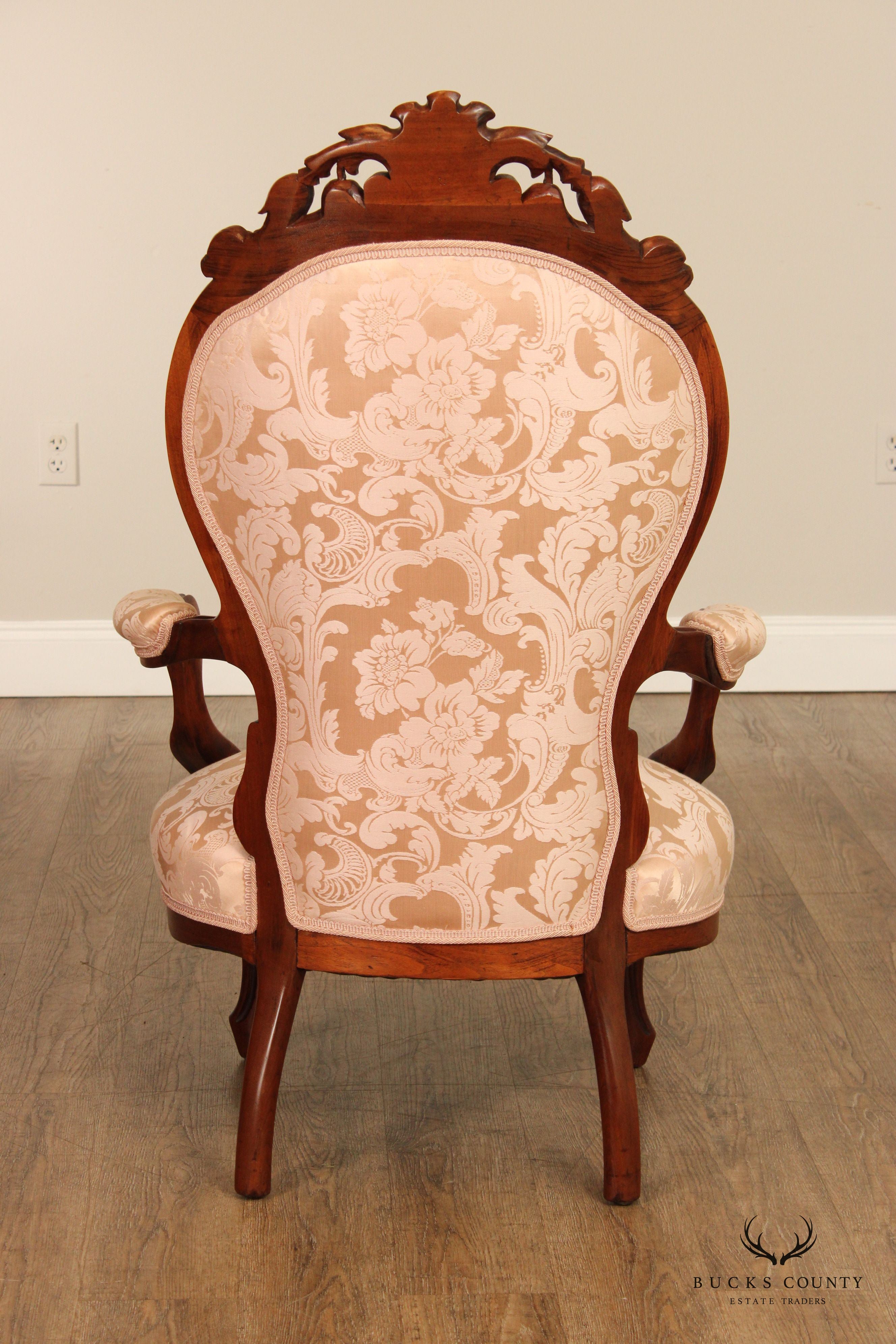 Antique Victorian Pair of Carved Walnut Armchairs