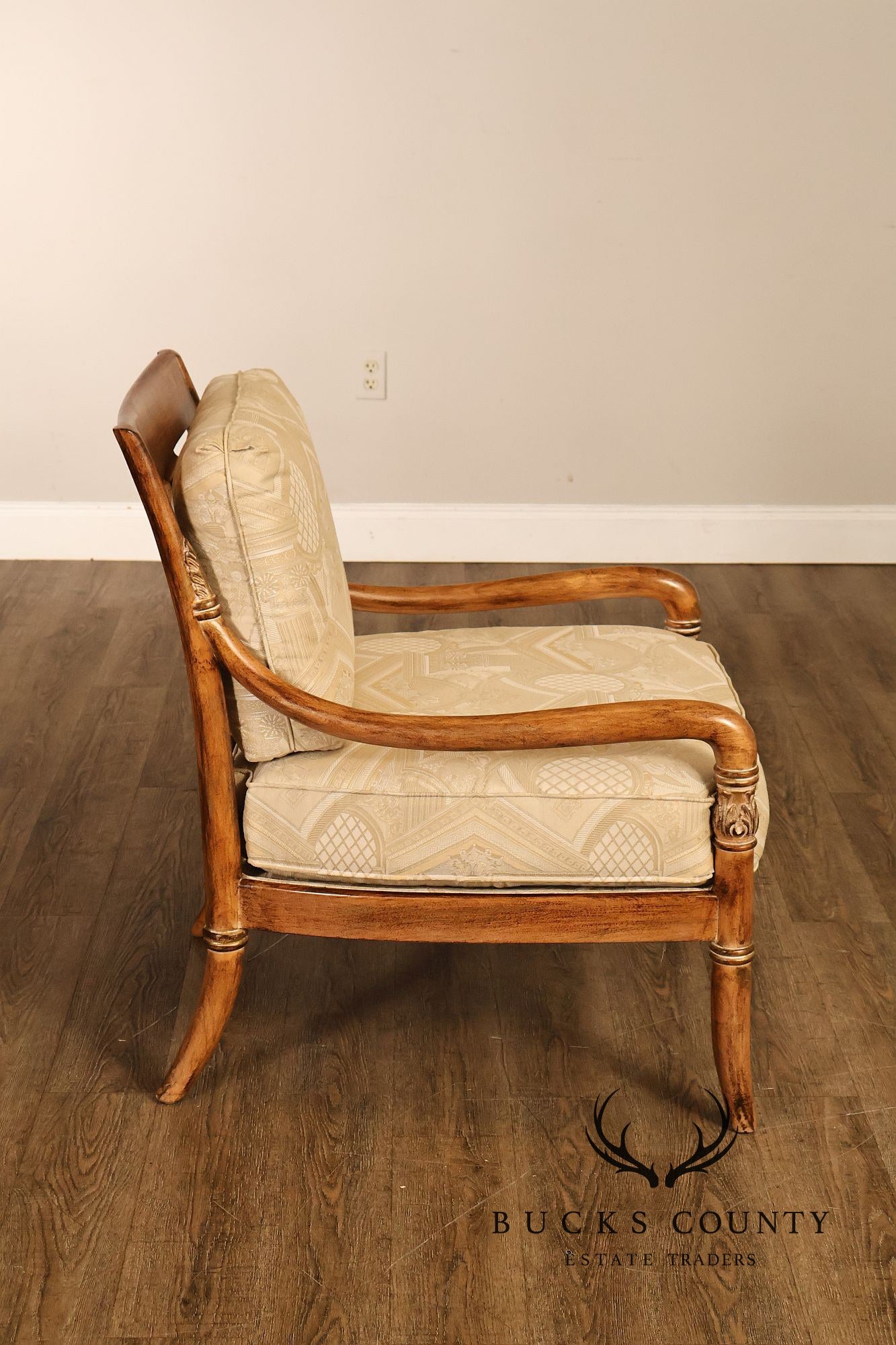 French Empire Style Pair of Carved Mahogany Armchairs